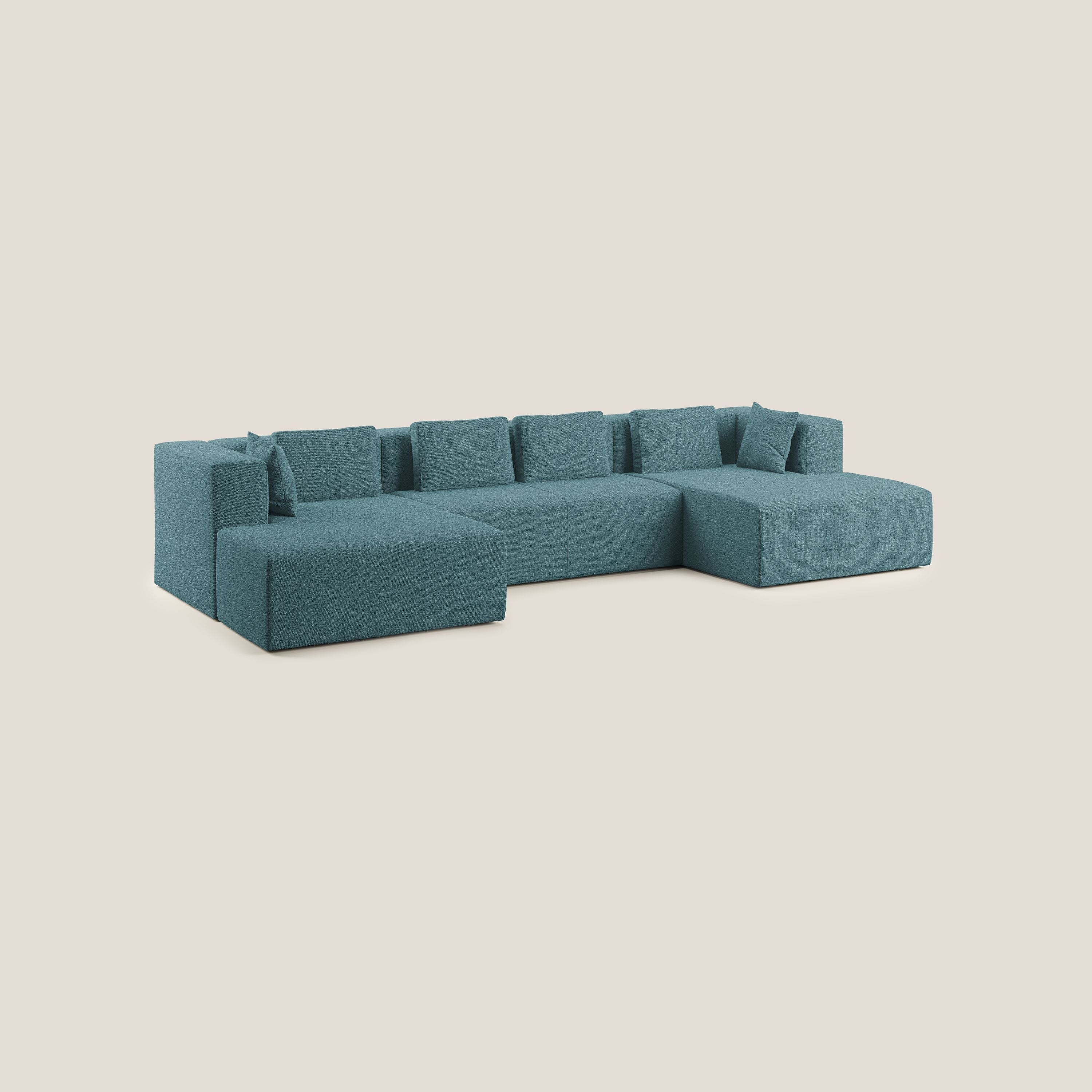 Nettuno divano panoramico in morbido tessuto bouclè T07 azzurro - divani.store