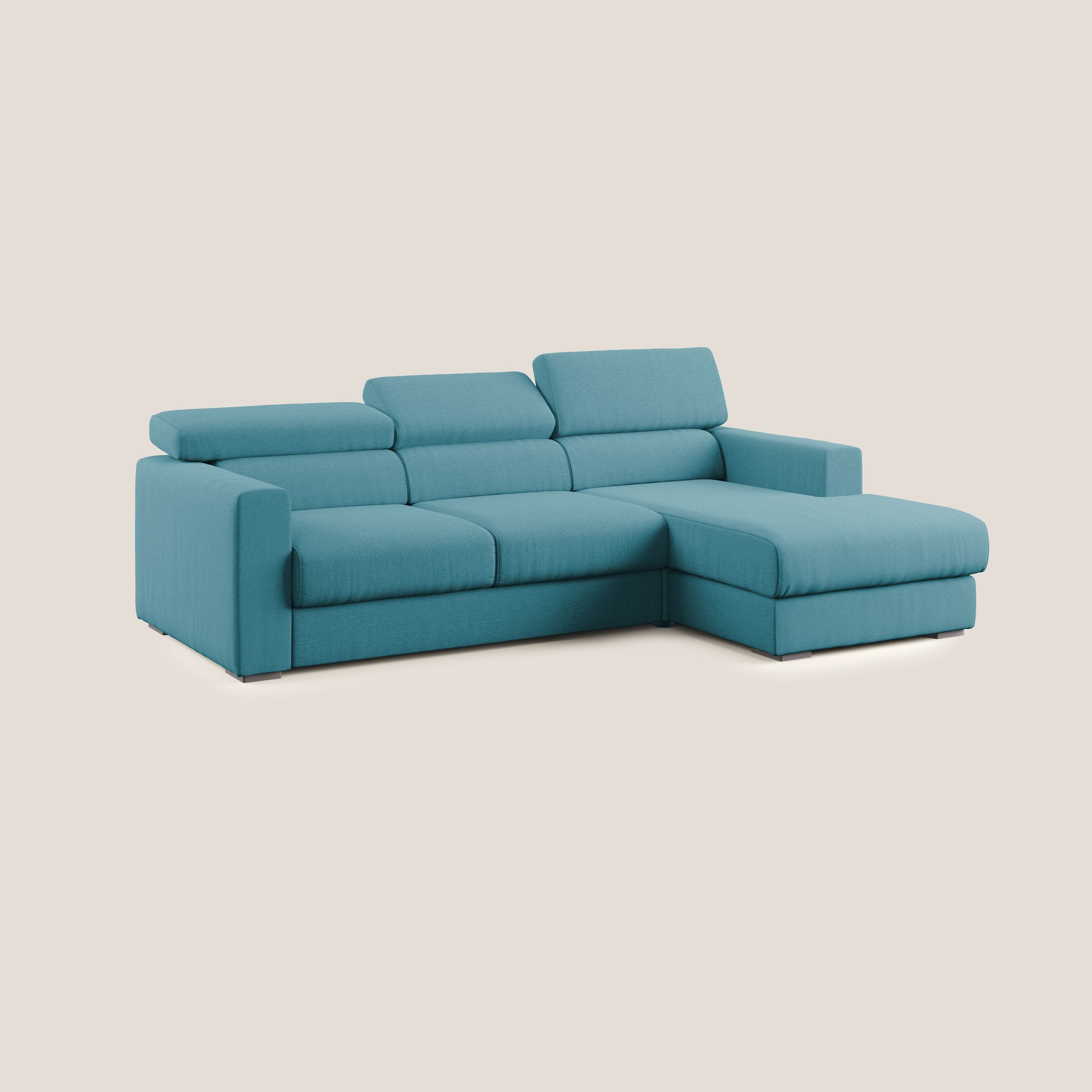 Dylan divano angolare con pouf estraibile poggiapiedi in tessuto simil cotone impermeabile T13 azzurro - divani.store