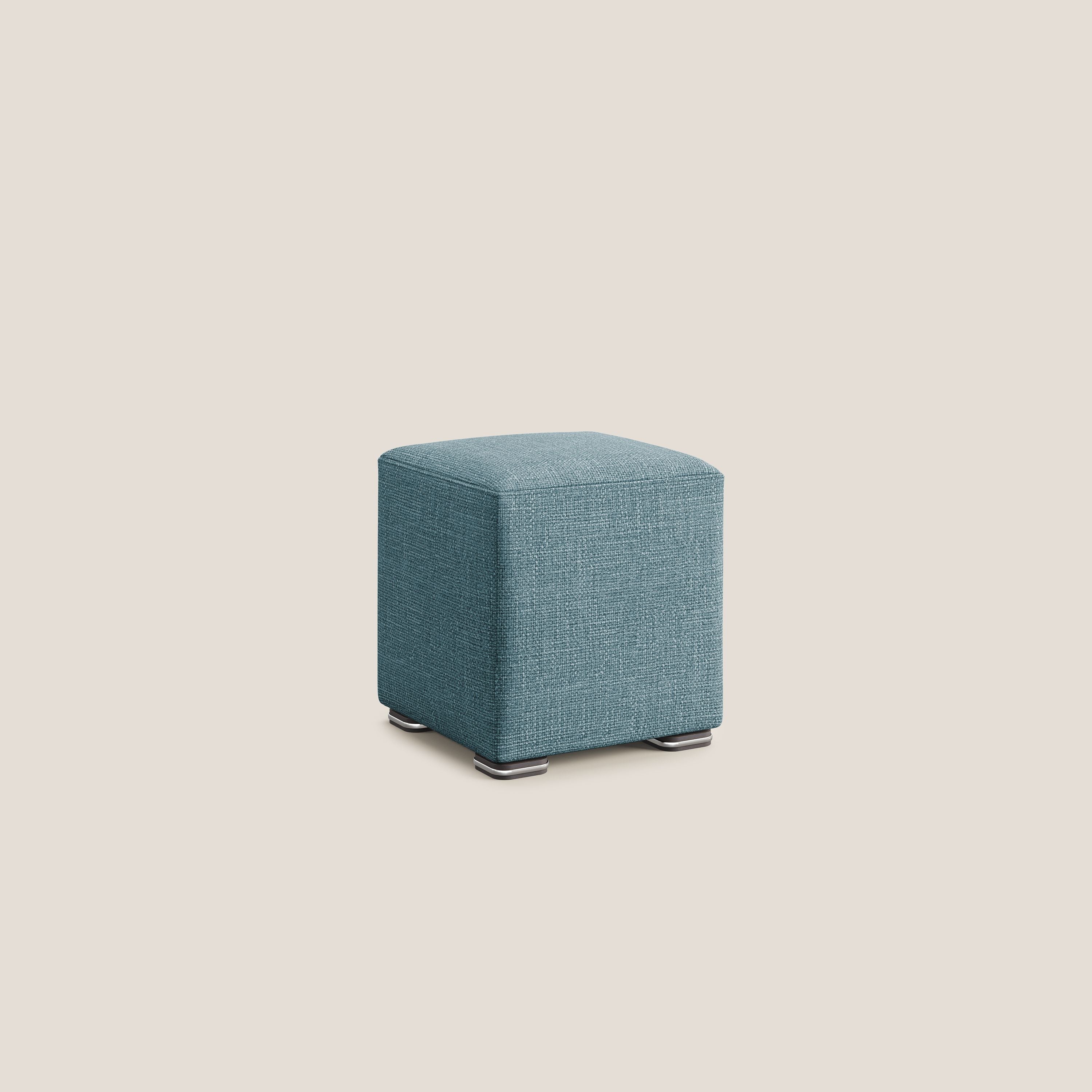 Cube pouf in morbido tessuto impermeabile ad intreccio melangiato T06 azzurro - divani.store