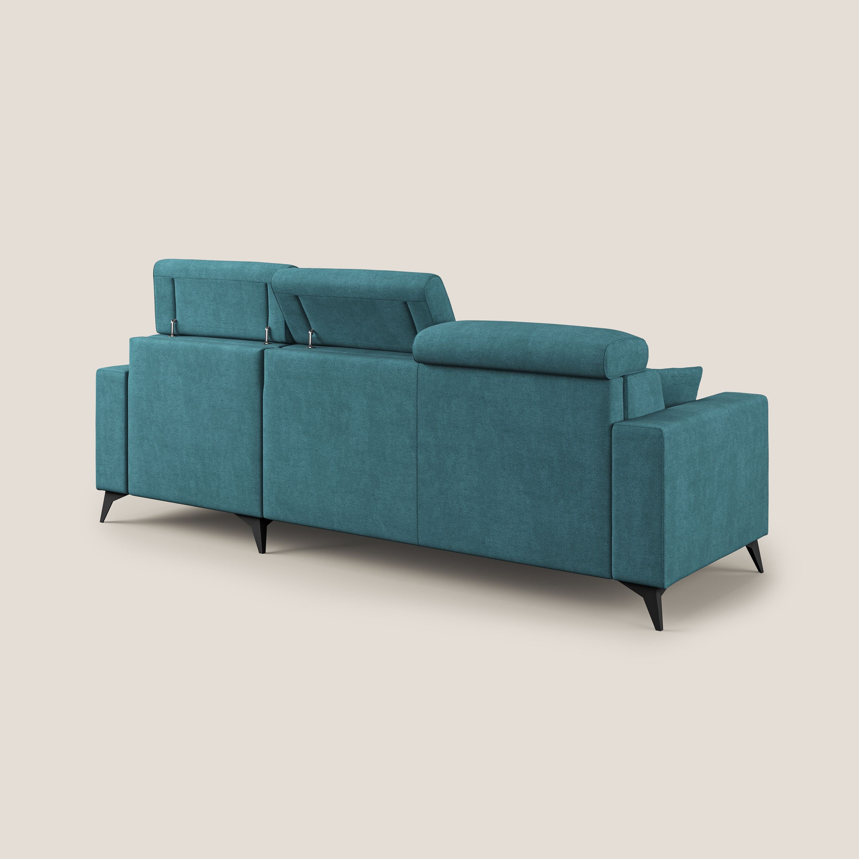 Pegaso divano letto angolare con poggiatesta reclinabili e rivestimento impermeabile T02 azzurro - divani.store