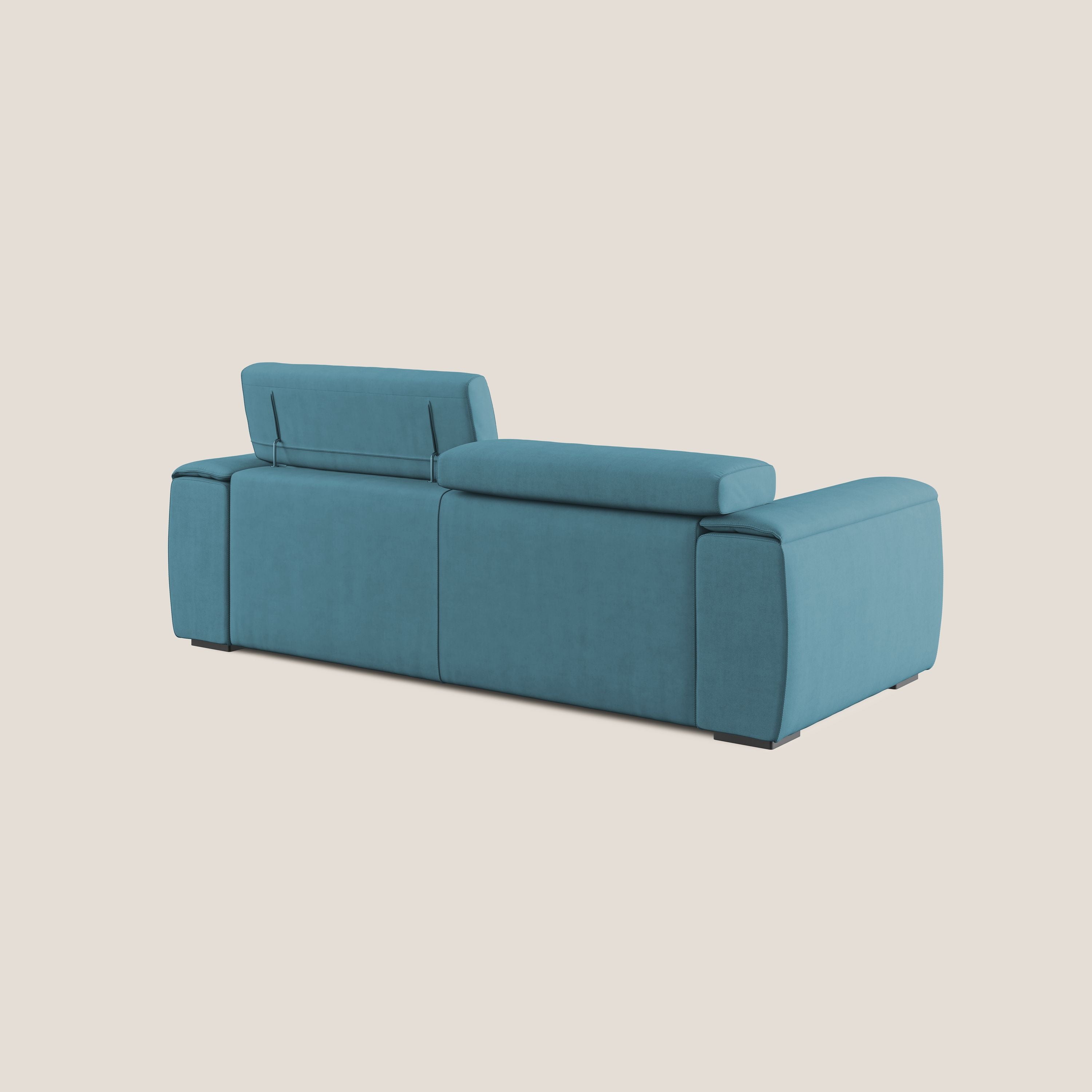 Zeno Divano con pouf estraibile poggiapiedi in tessuto morbido impermeabile T02 azzurro - divani.store