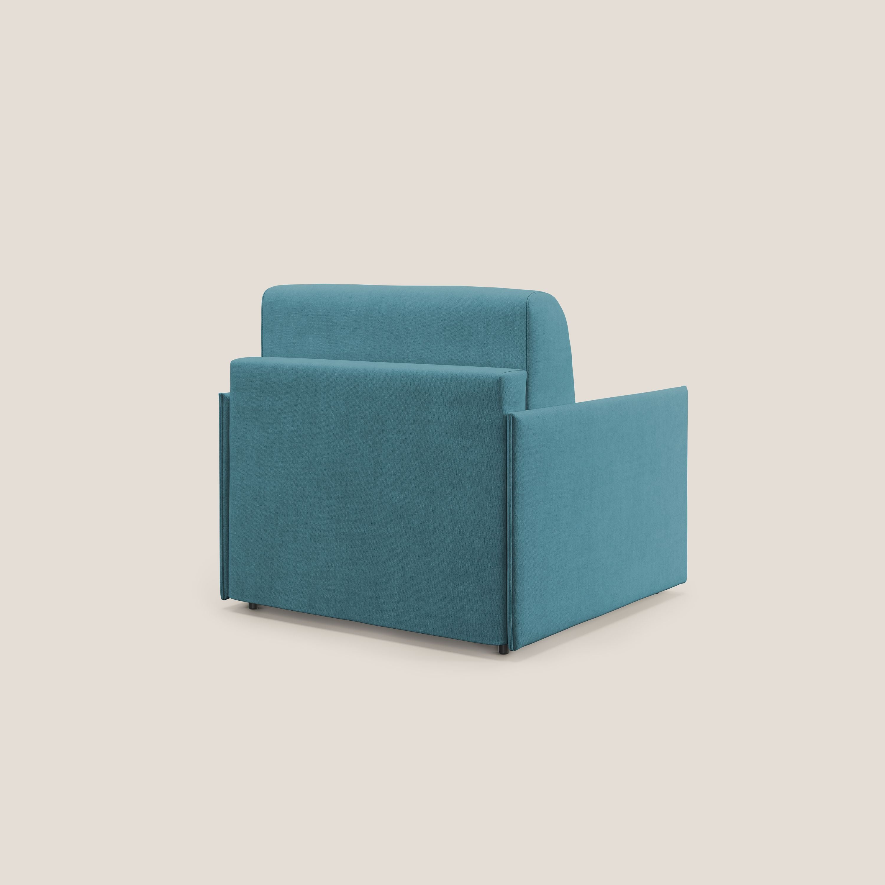 Evans poltrona letto in morbido tessuto impermeabile T02 azzurro - divani.store