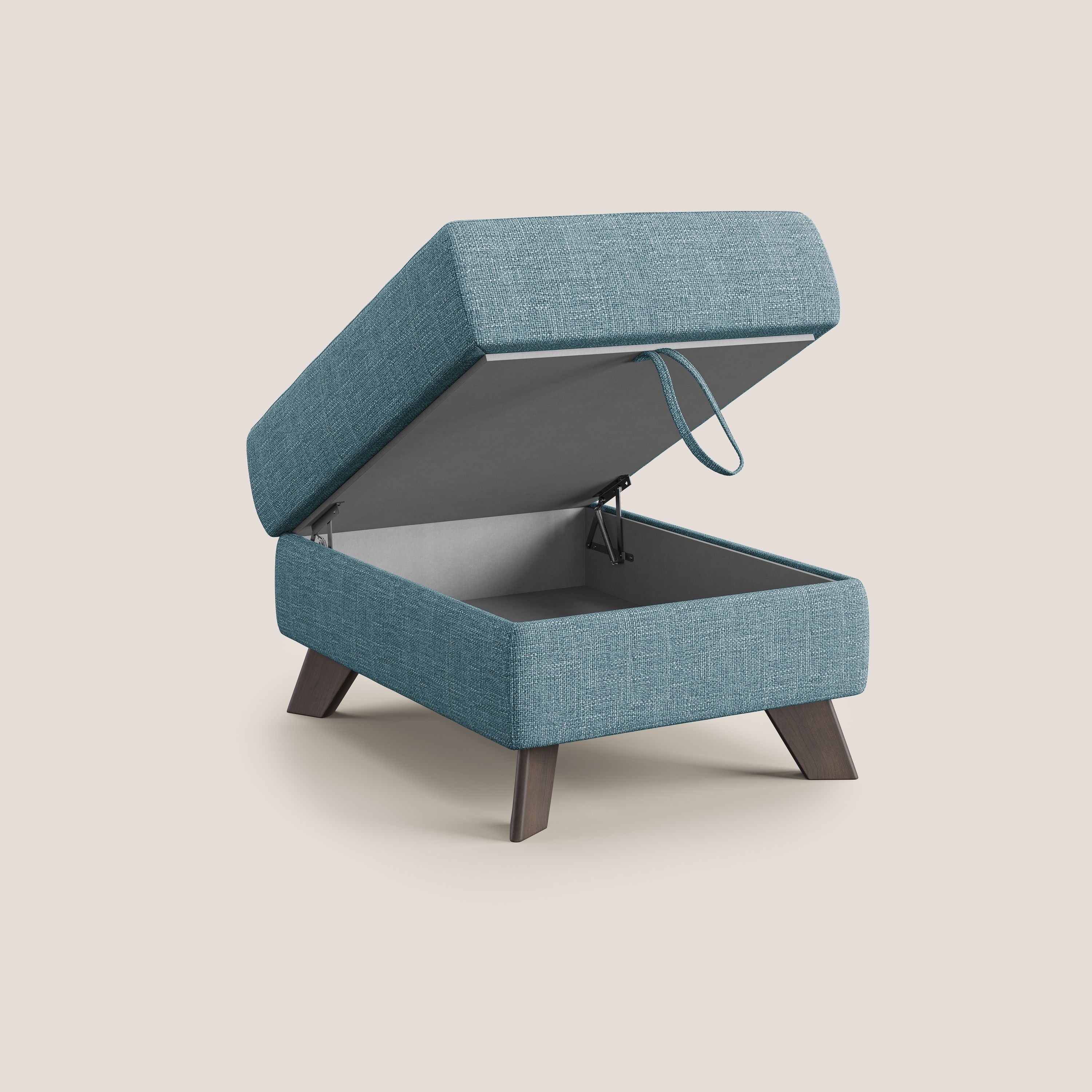 Moon Pouf contenitore e piedini alti in tessuto morbido ad intreccio soft-touch impermeabile T06 azzurro - divani.store