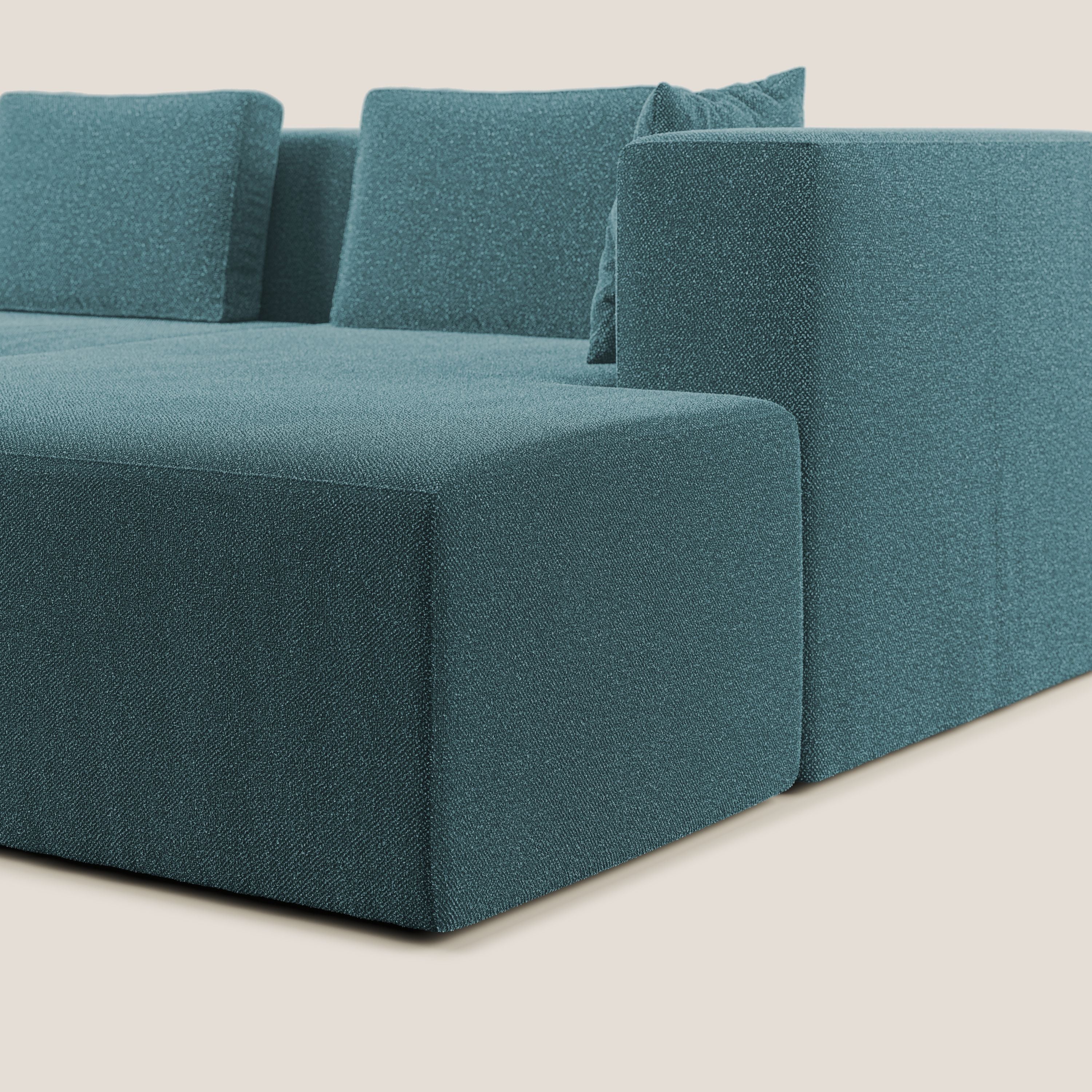 Nettuno divano panoramico in morbido tessuto bouclè T07 azzurro - divani.store