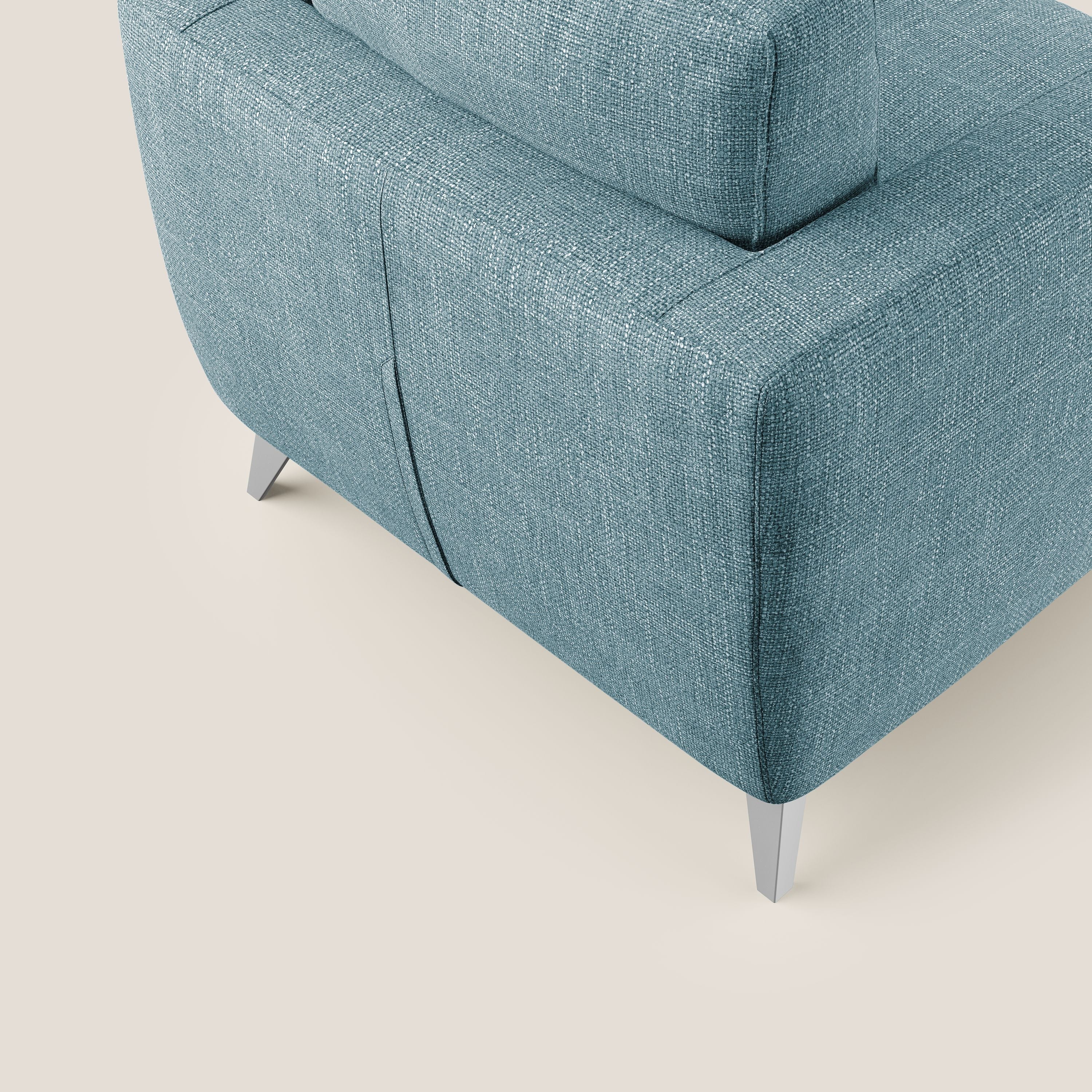 Orione Poltroncina in morbido tessuto impermeabile ad intreccio T06 azzurro - divani.store