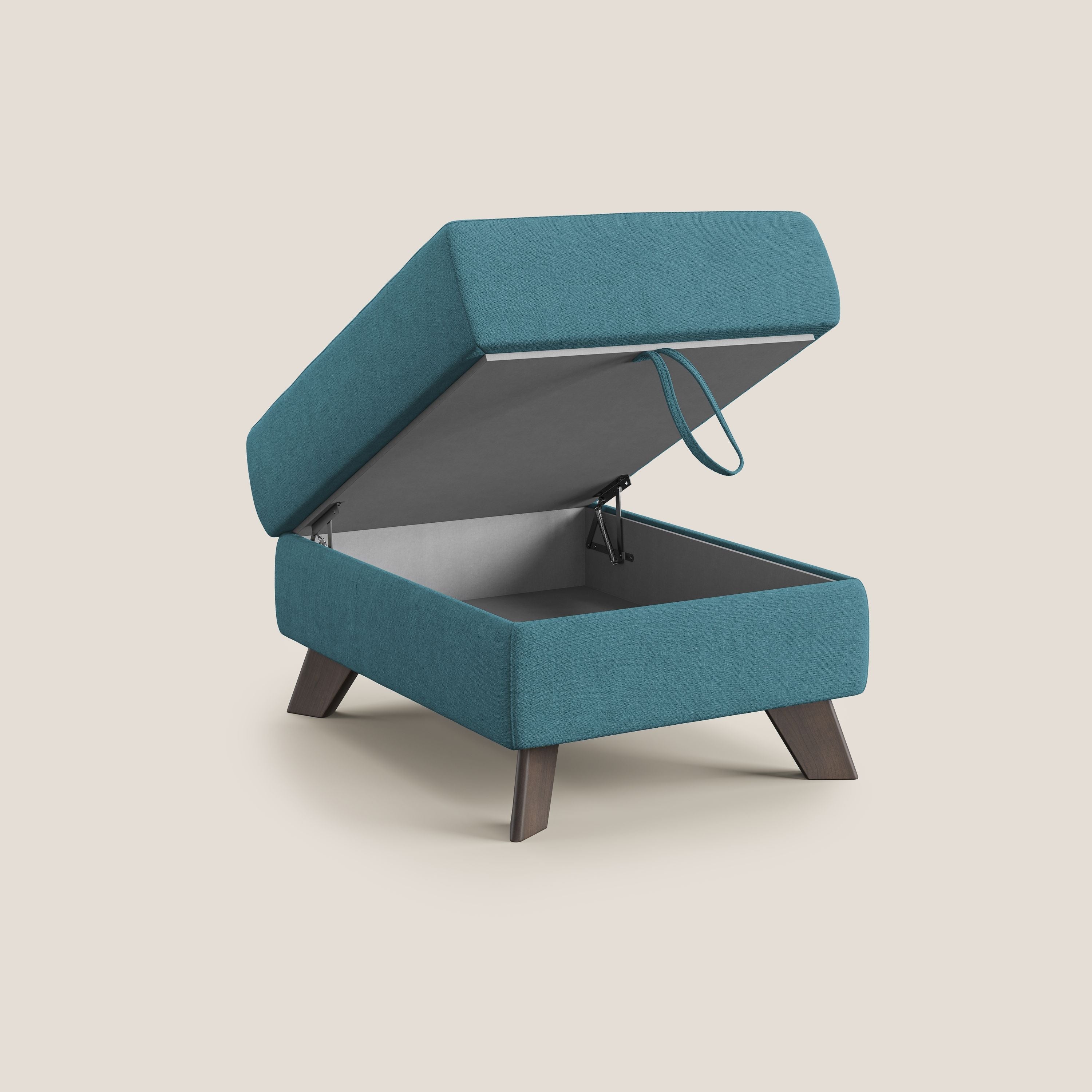 Moon Pouf contenitore e piedini alti in tessuto morbido impermeabile T02 azzurro - divani.store