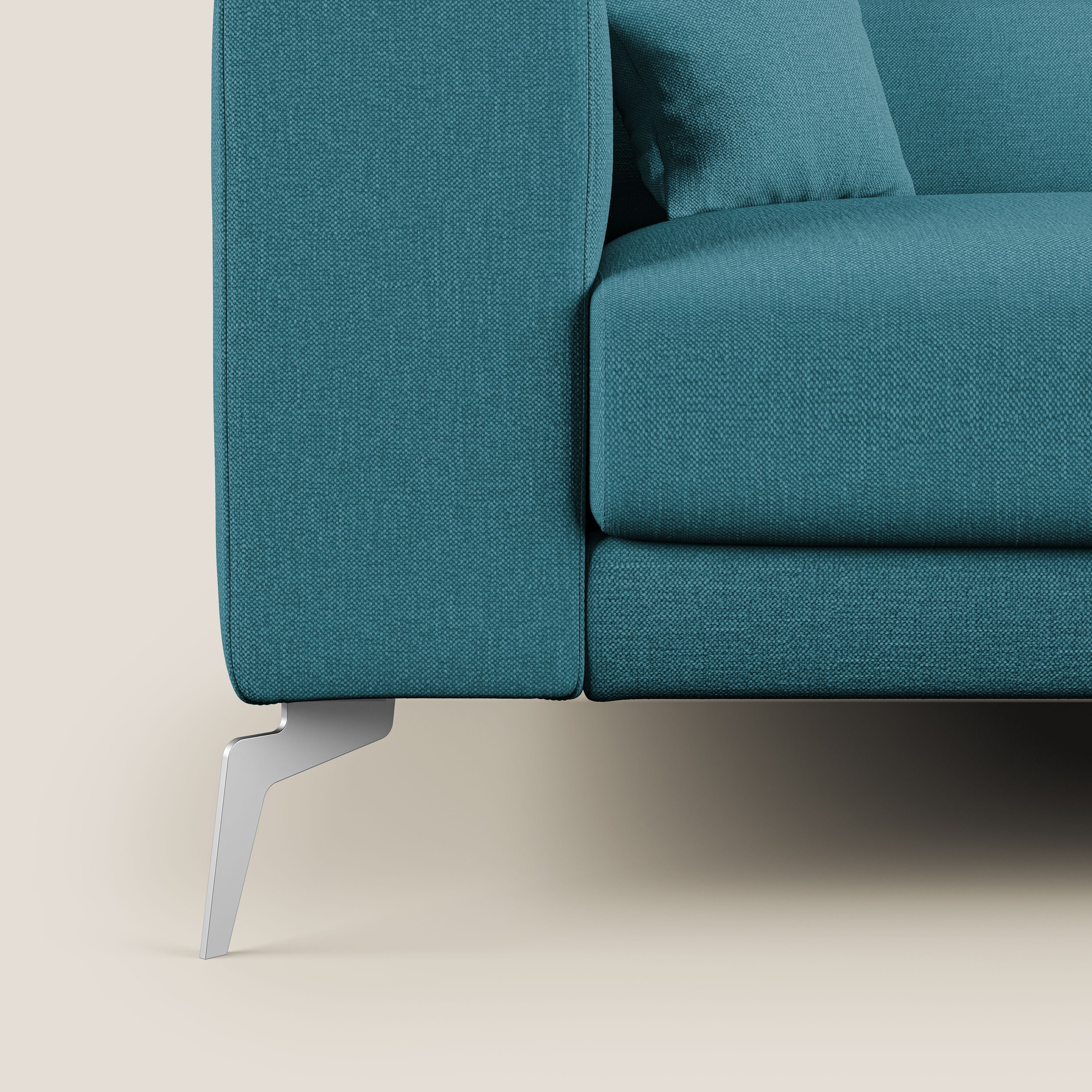 Blade Divano moderno angolare con poggiatesta reclinabili in tessuto impermeabile simil-cotone T13 azzurro - divani.store