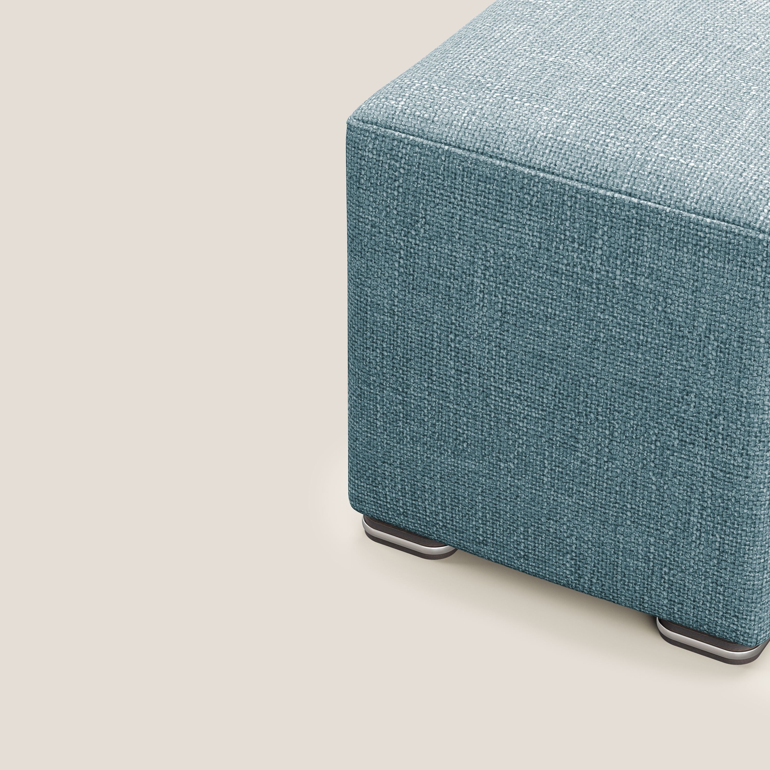 Cube pouf in morbido tessuto impermeabile ad intreccio melangiato T06 azzurro - divani.store