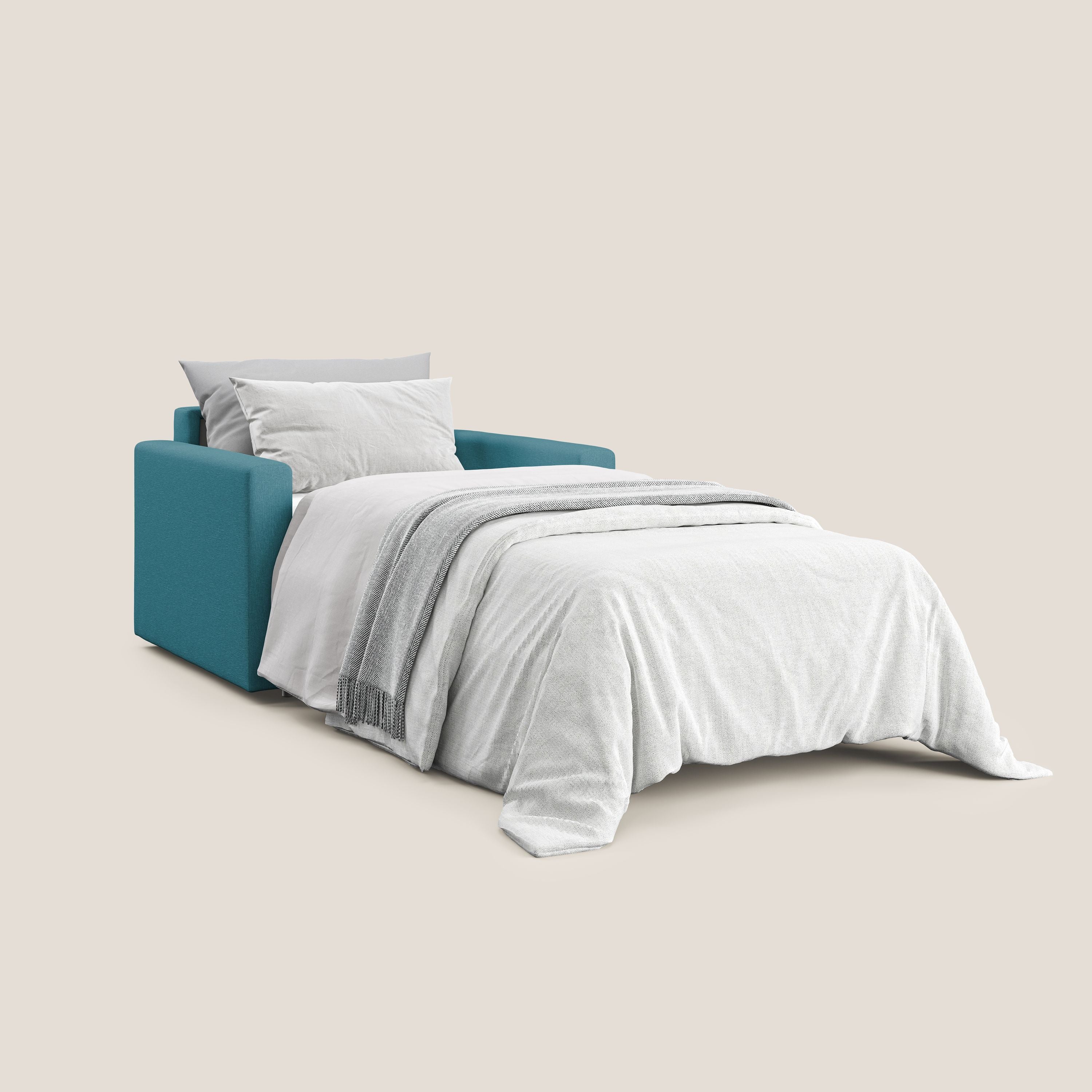 Chris poltrona letto in tessuto impermeabile T13 azzurro - divani.store