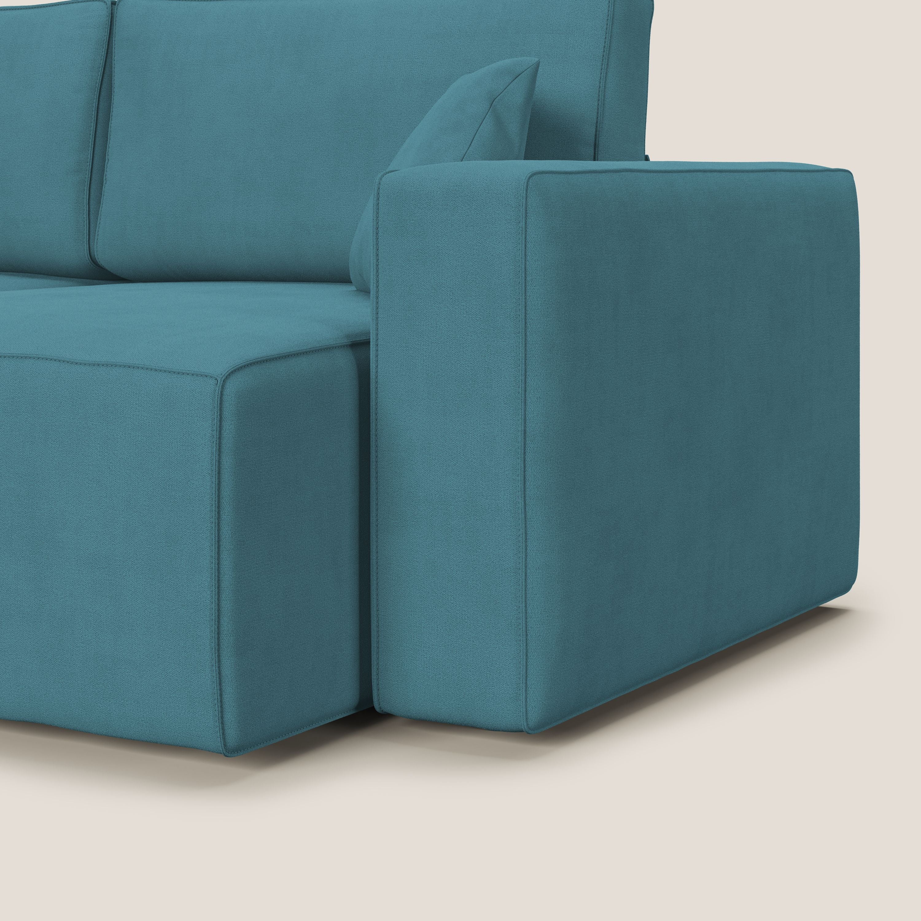 Morfeo divano con sedute estraibili in morbido tessuto impermeabile T02 azzurro - divani.store