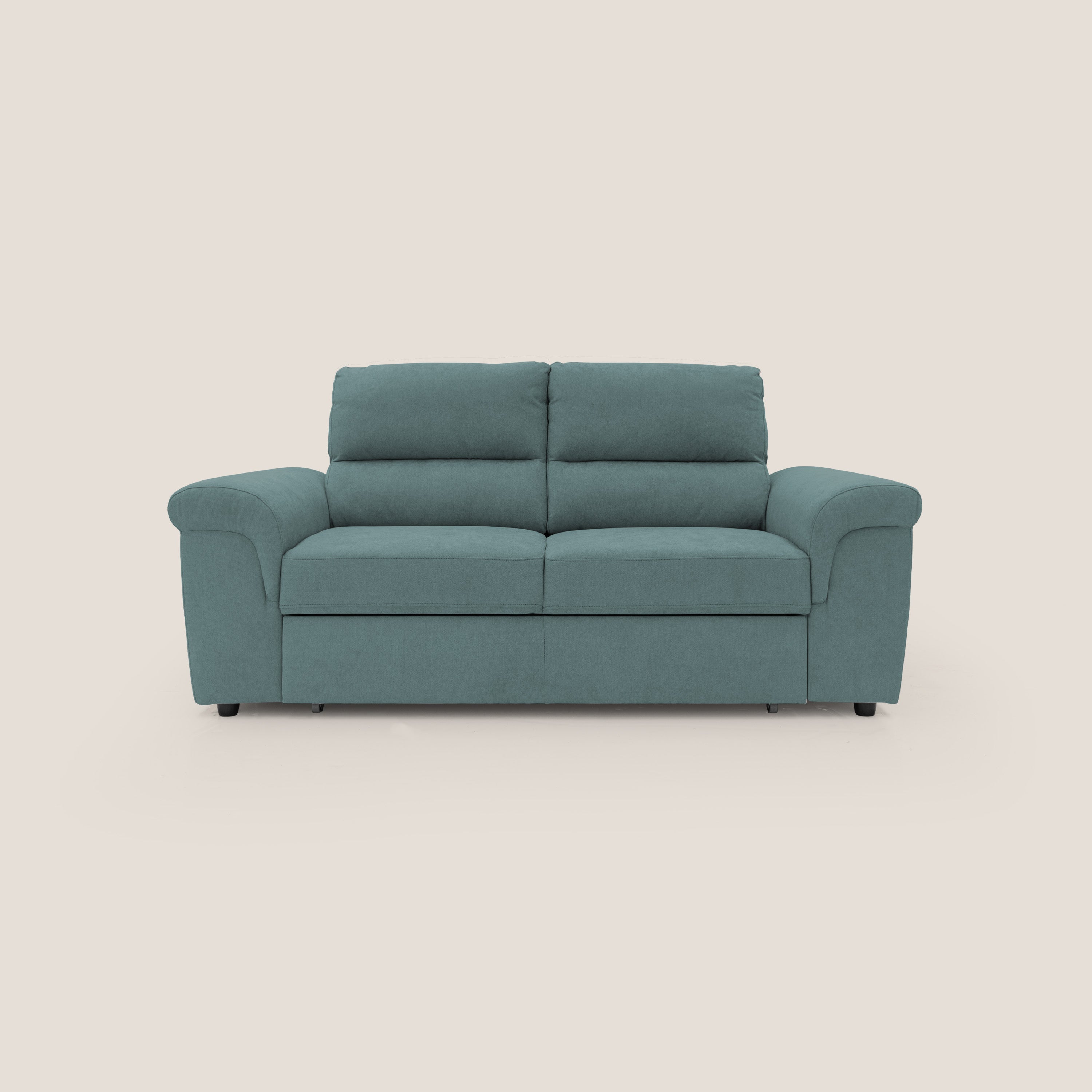 Minerva divano con pouf estraibile poggiapiedi in tessuto morbido impermeabile T02 petrolio - divani.store