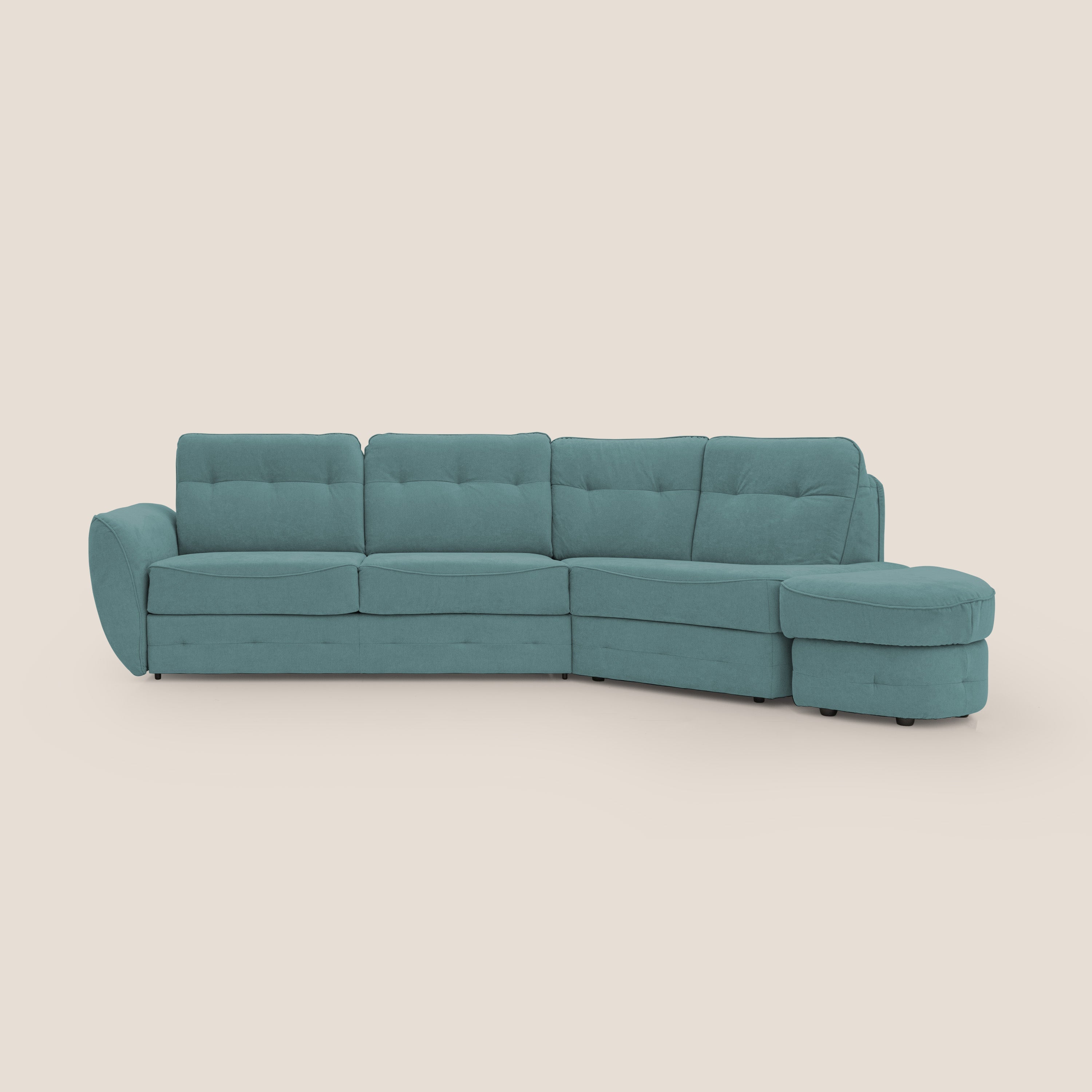Zeus divano letto angolare con materasso H18 cm pouf mobile in tessuto impermeabile T02 petrolio - divani.store