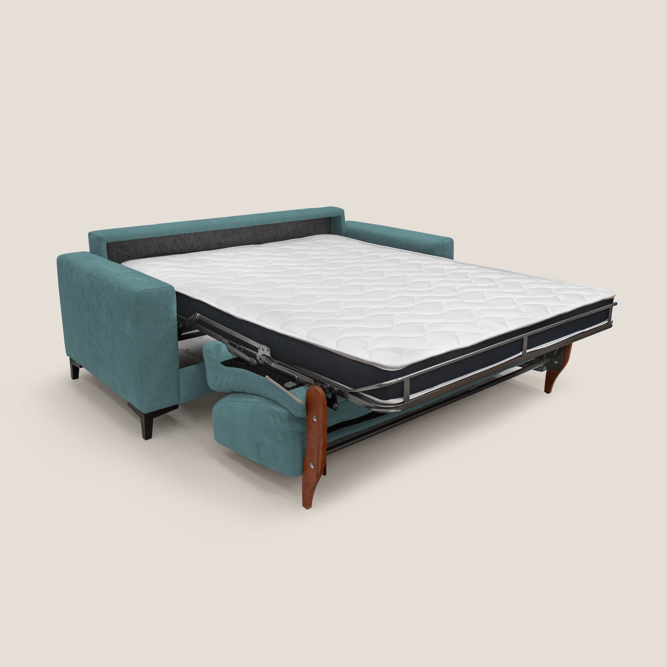 Kafka divano letto matrimoniale in morbido tessuto impermeabile T02 petrolio - divani.store