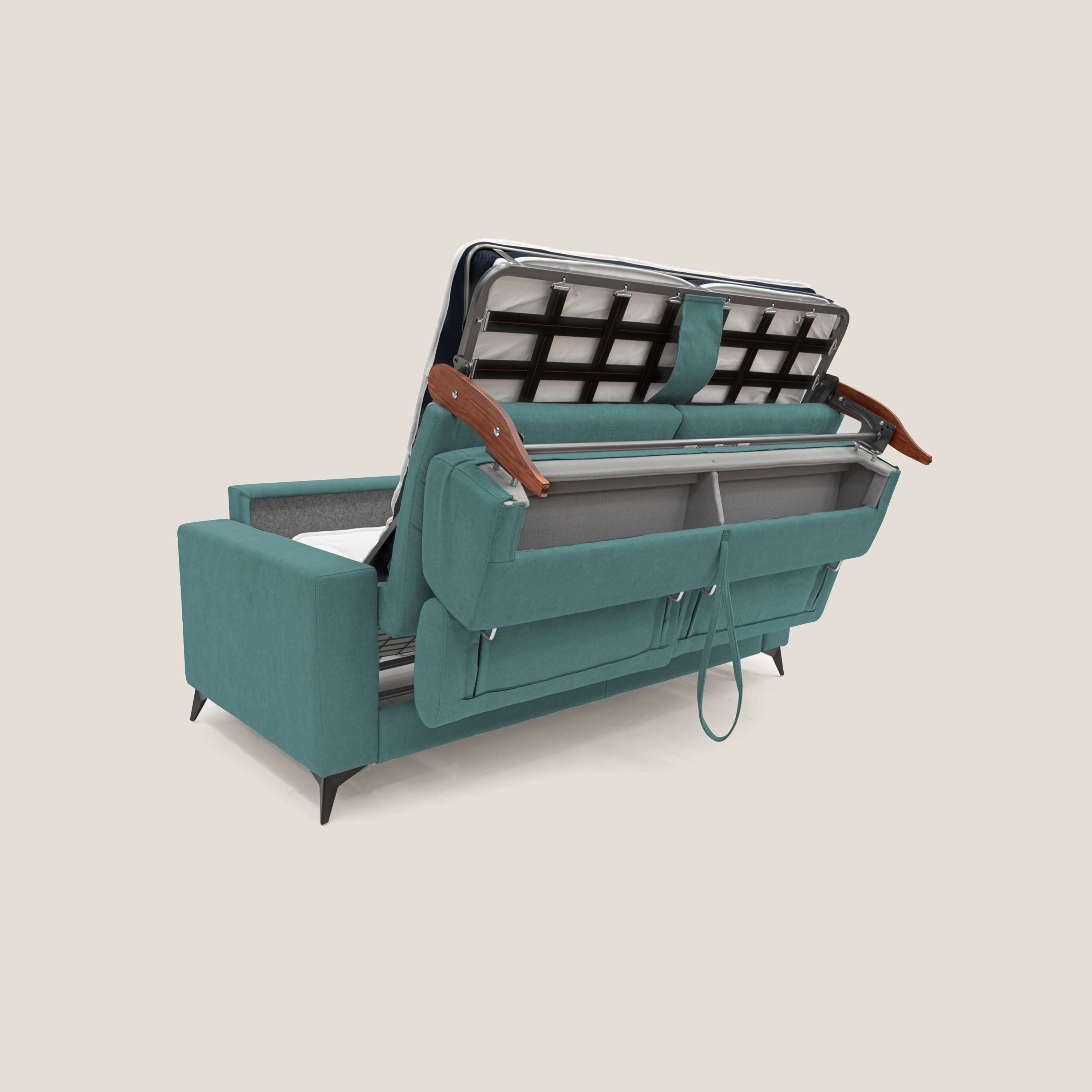 Pegaso divano letto con poggiatesta reclinabili e rivestimento T02 petrolio - divani.store