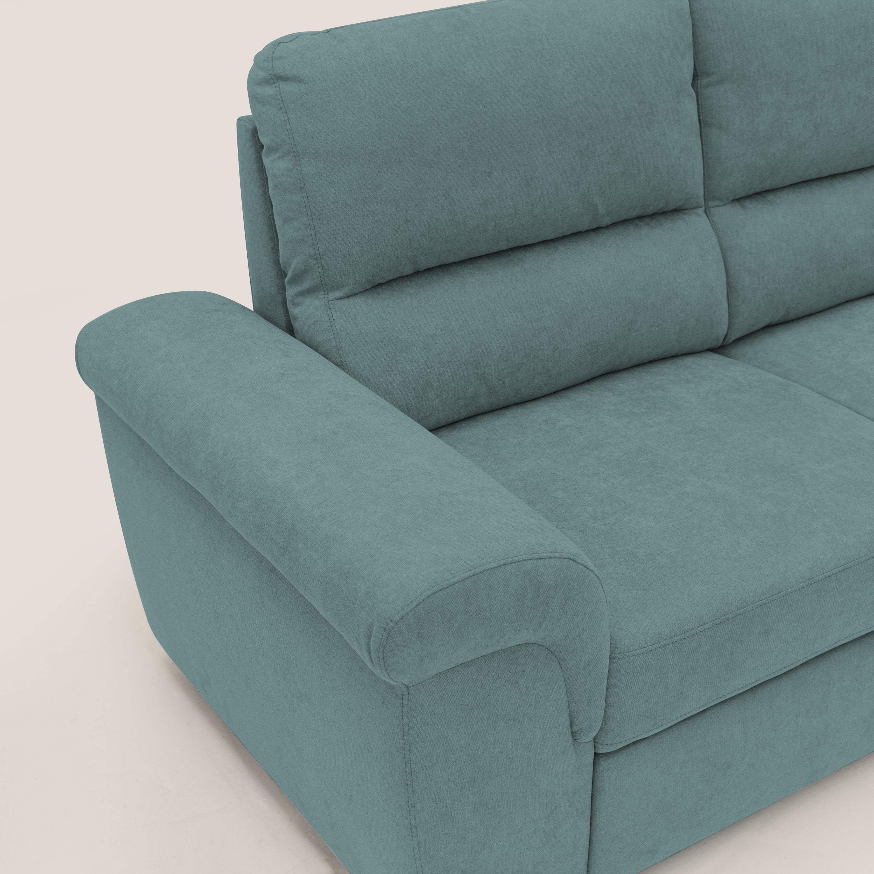 Minerva divano con pouf estraibile poggiapiedi in tessuto morbido impermeabile T02 petrolio - divani.store