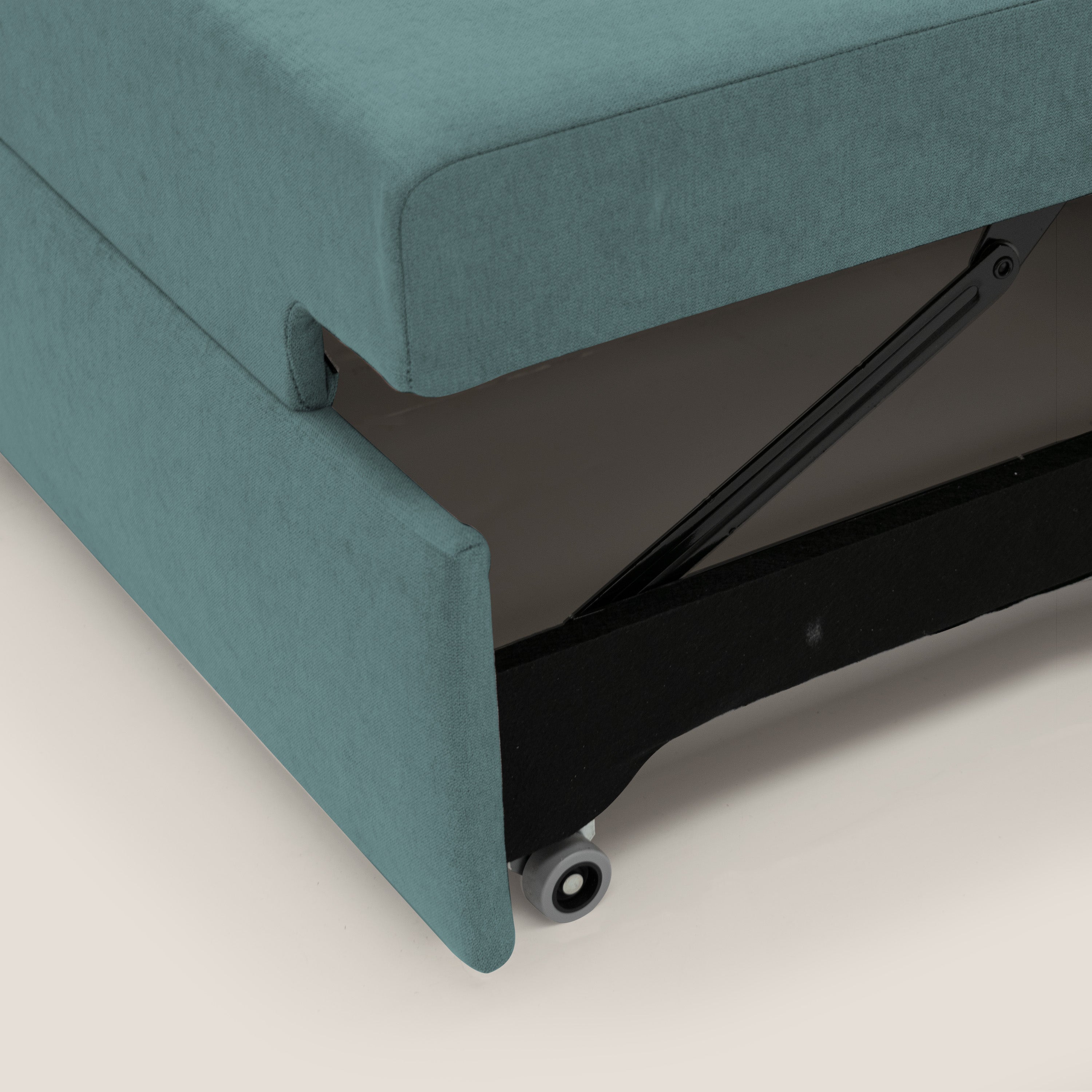 Minerva divano con pouf estraibile poggiapiedi in tessuto morbido impermeabile T02 petrolio - divani.store