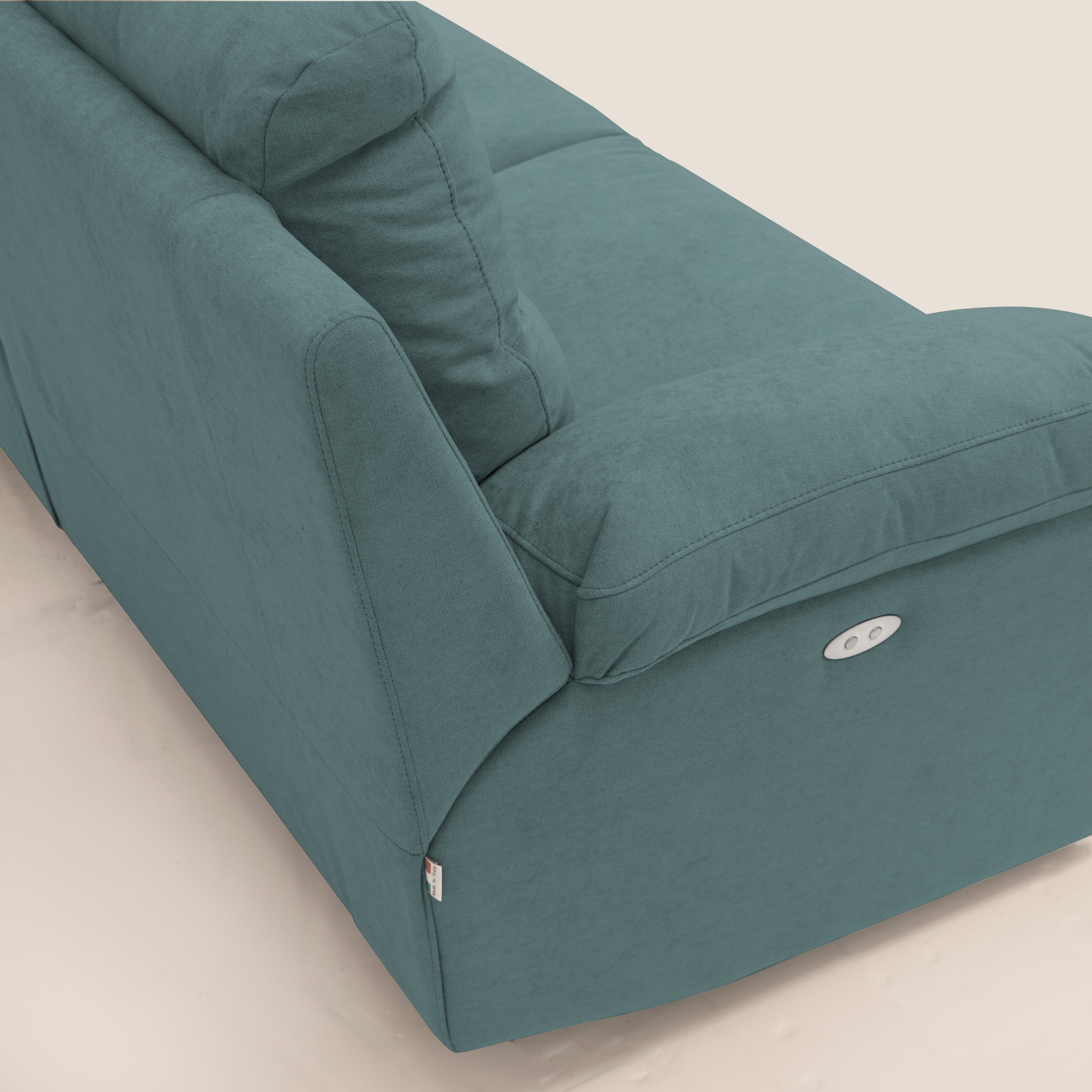 Romeo Divano relax con recliner elettrico in morbido tessuto impermeabile T02 petrolio - divani.store