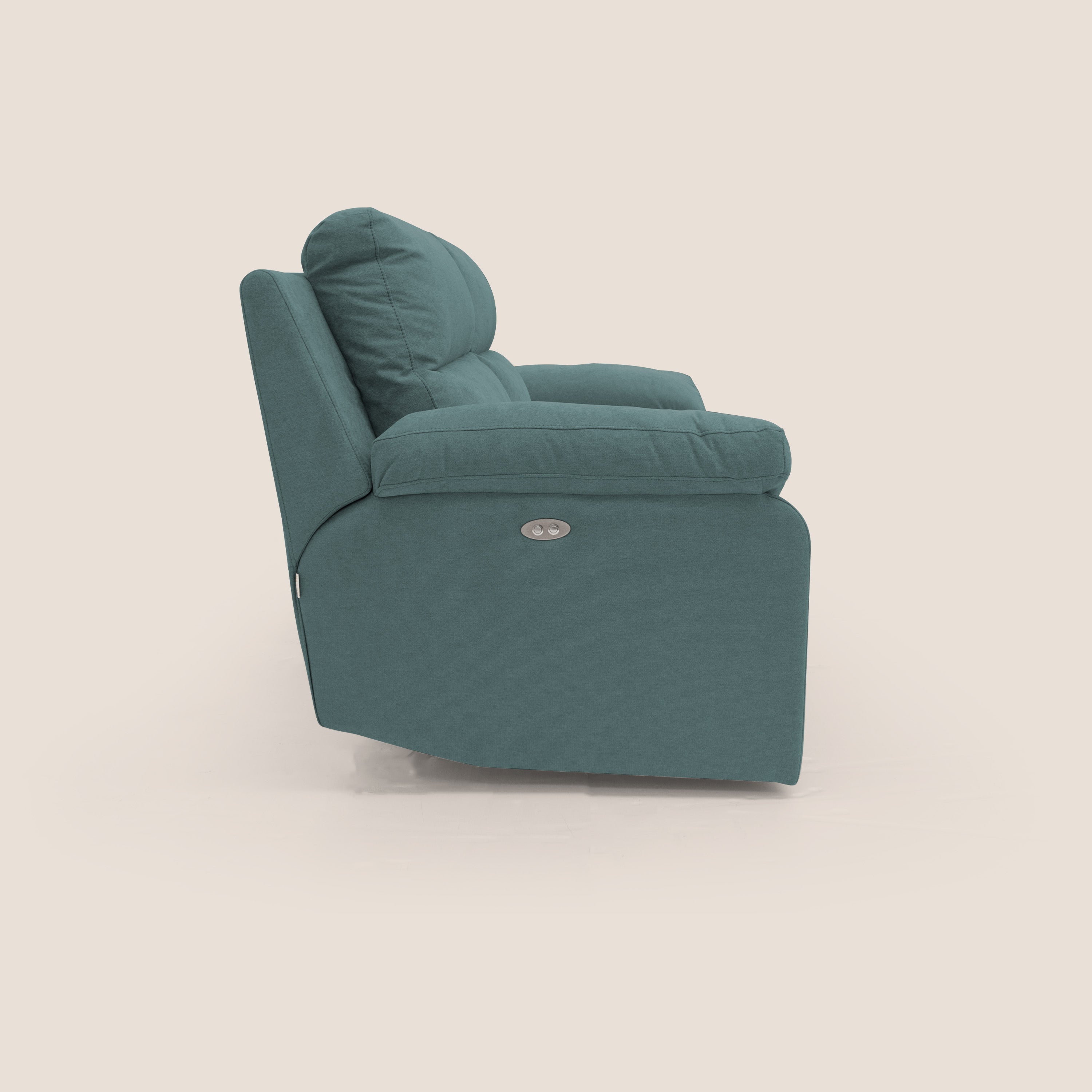 Romeo Divano relax con recliner elettrico in morbido tessuto impermeabile T02 petrolio - divani.store