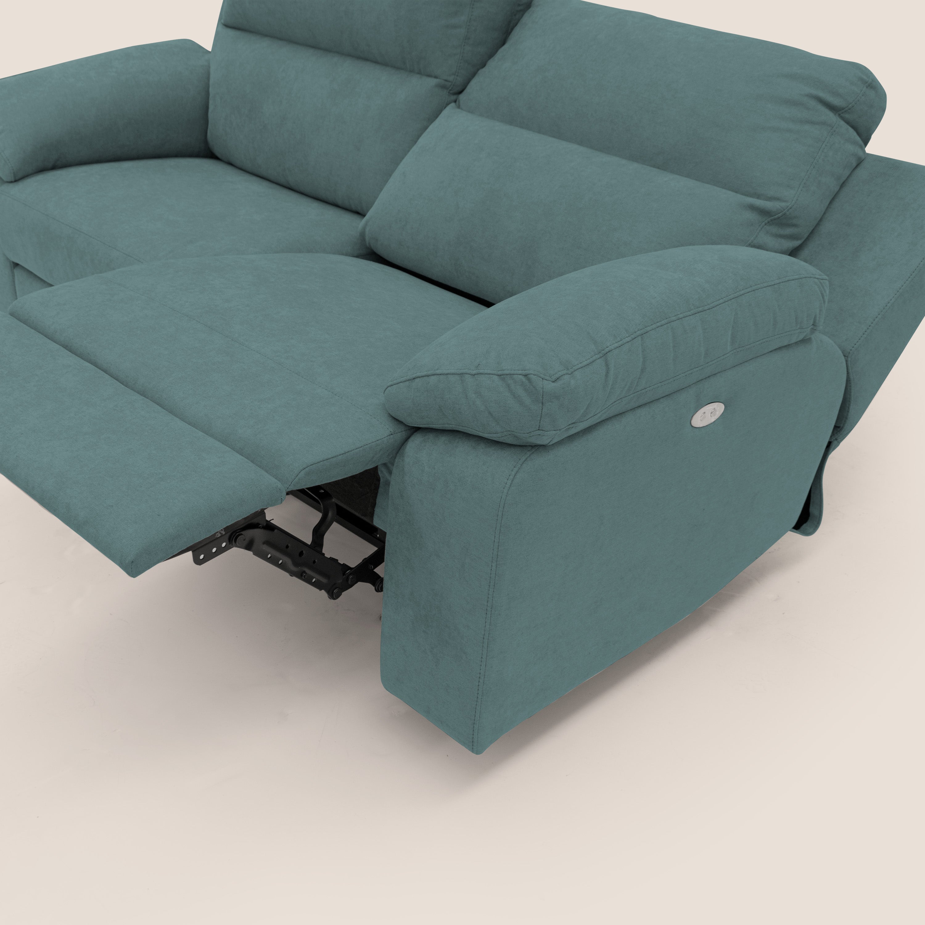 Romeo Divano relax con recliner elettrico in morbido tessuto impermeabile T02 petrolio - divani.store