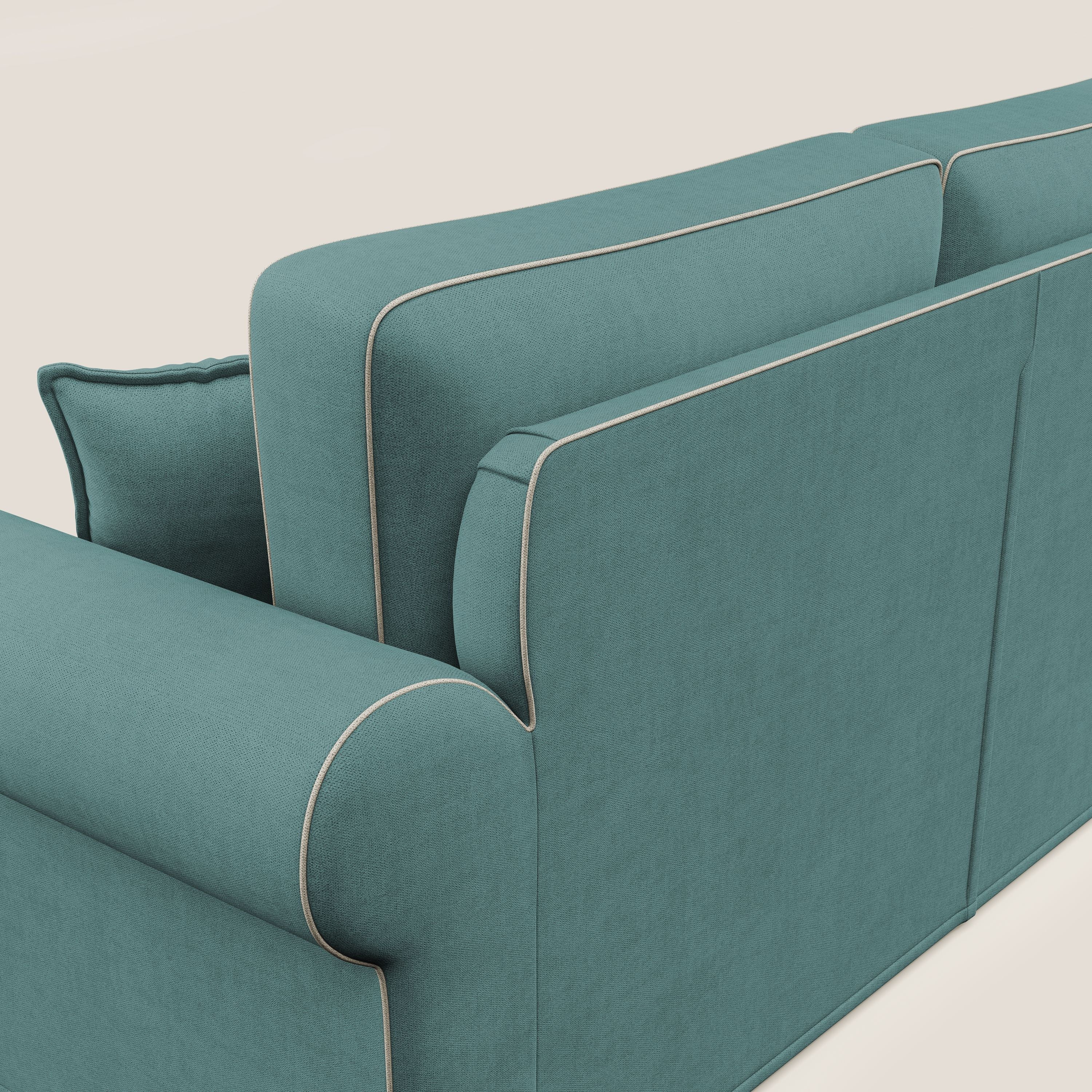 Lady divano classico bicolore in piuma d'oca realizzato con tessuto impermeabile T02 petrolio - panna - divani.store