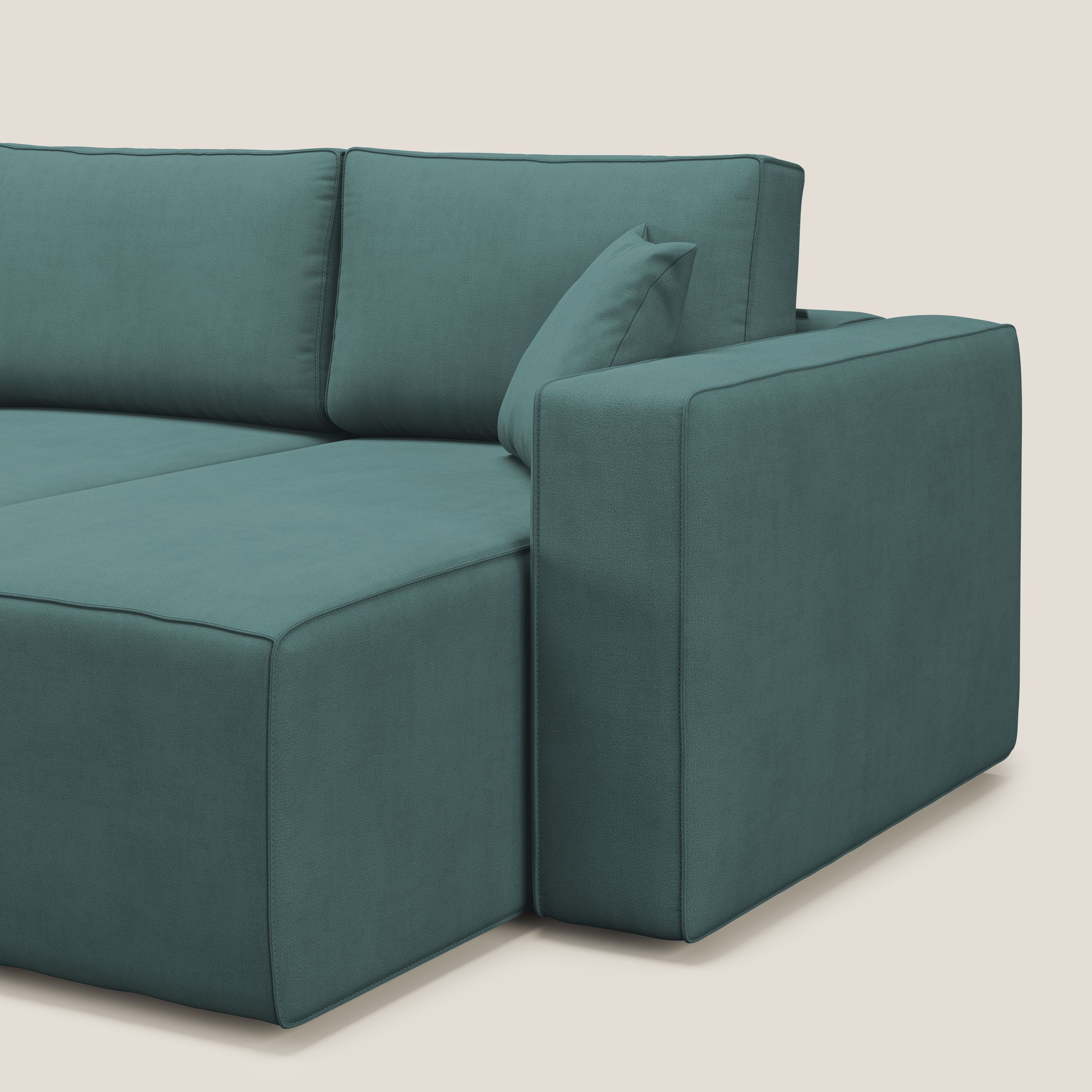 Morfeo divano con 3 sedute estraibili in morbido tessuto impermeabile T02 petrolio - divani.store