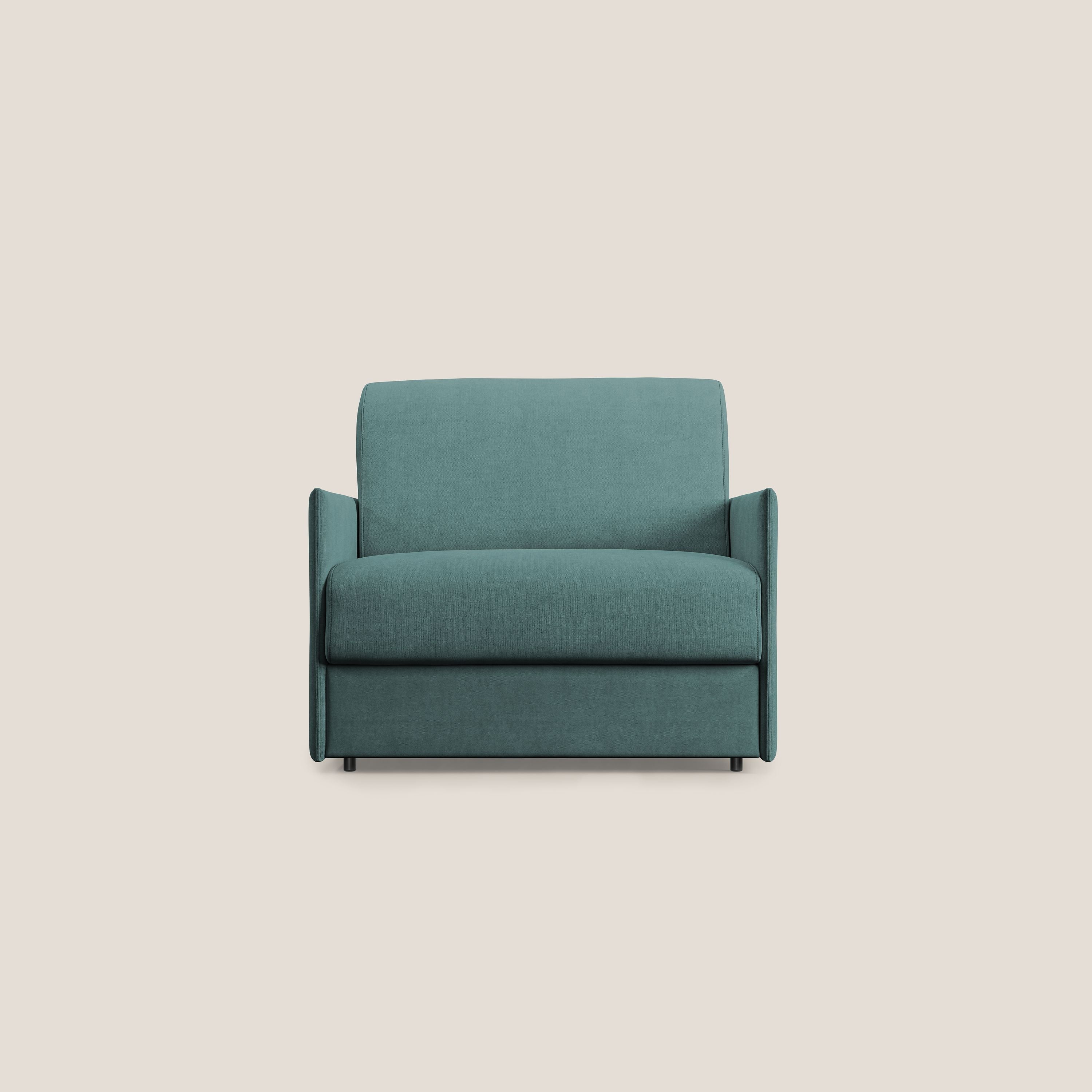 Evans poltrona letto in morbido tessuto impermeabile T02 petrolio - divani.store