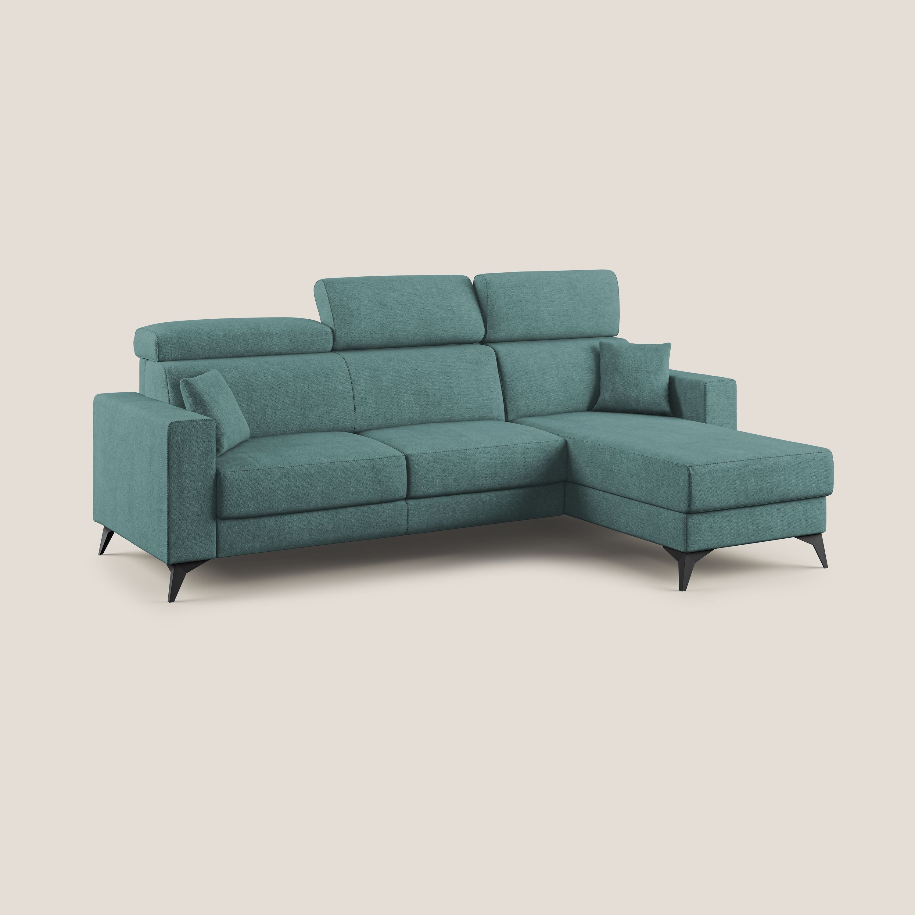 Pegaso divano letto angolare con poggiatesta reclinabili e rivestimento impermeabile T02 petrolio - divani.store