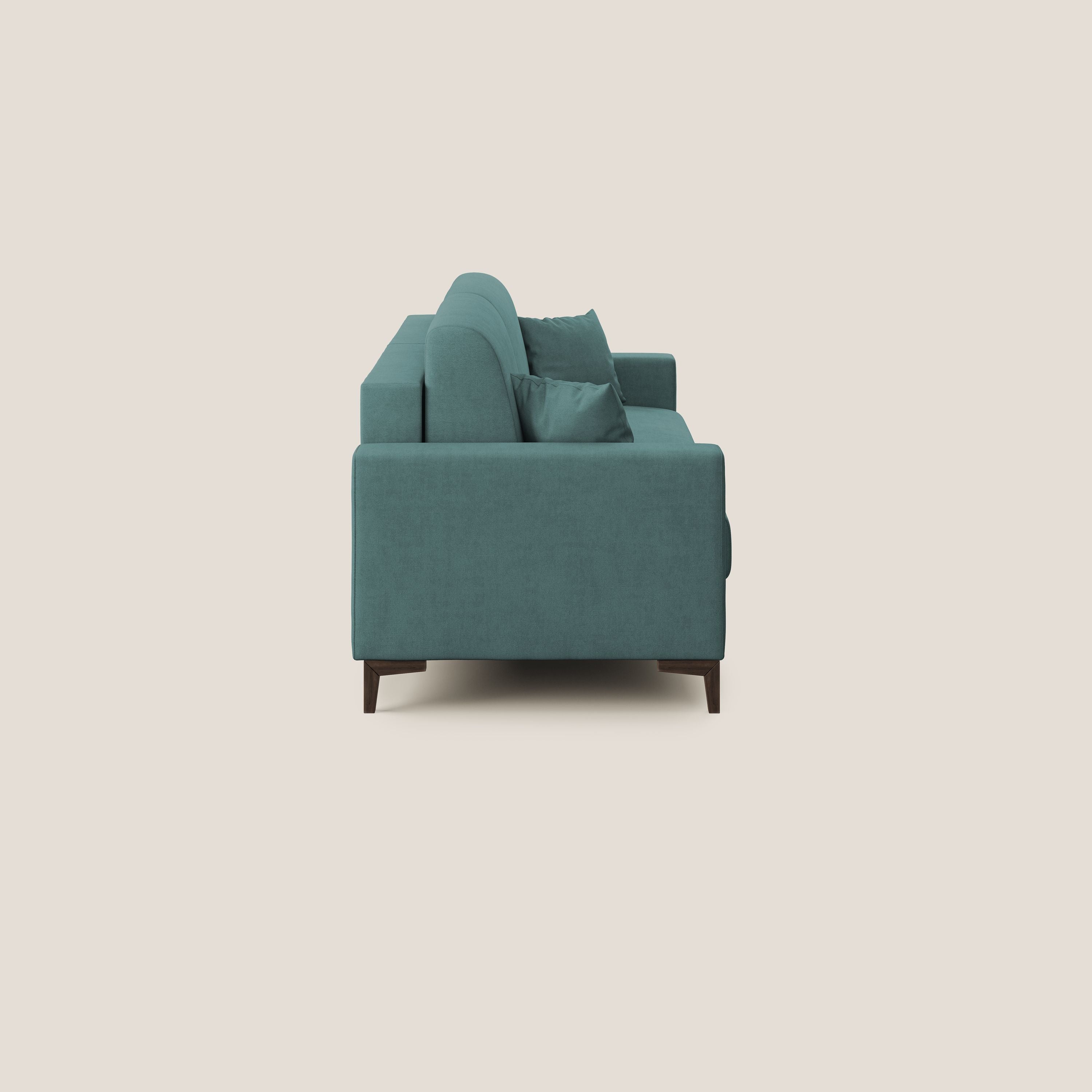 Kafka divano letto matrimoniale in morbido tessuto impermeabile T02 petrolio - divani.store