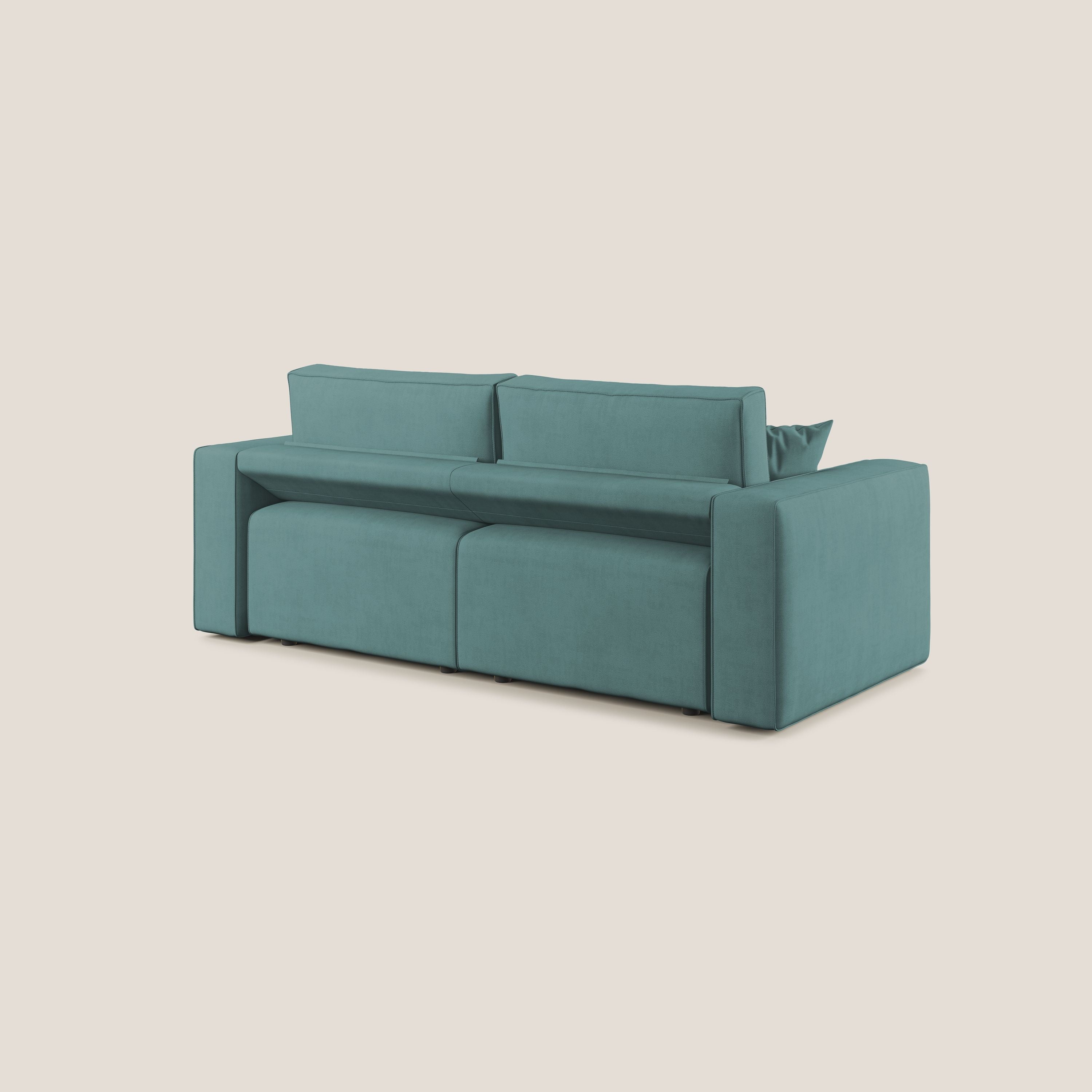 Morfeo divano con sedute estraibili in morbido tessuto impermeabile T02 petrolio - divani.store