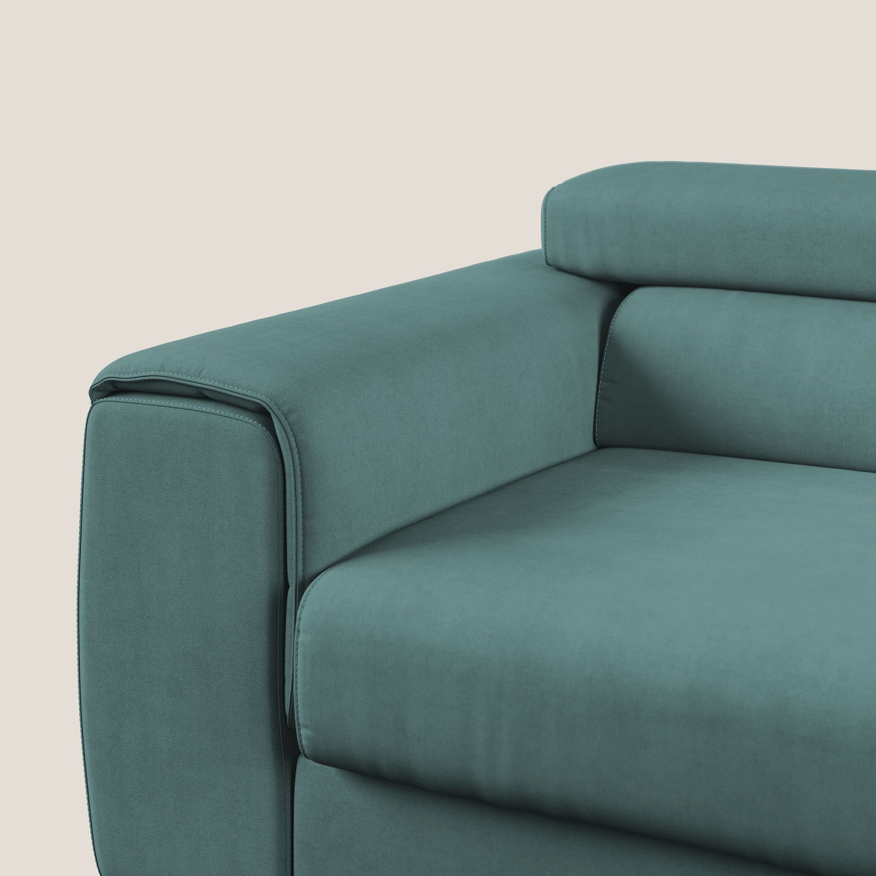 Zeno Divano con pouf estraibile poggiapiedi in tessuto morbido impermeabile T02 petrolio - divani.store