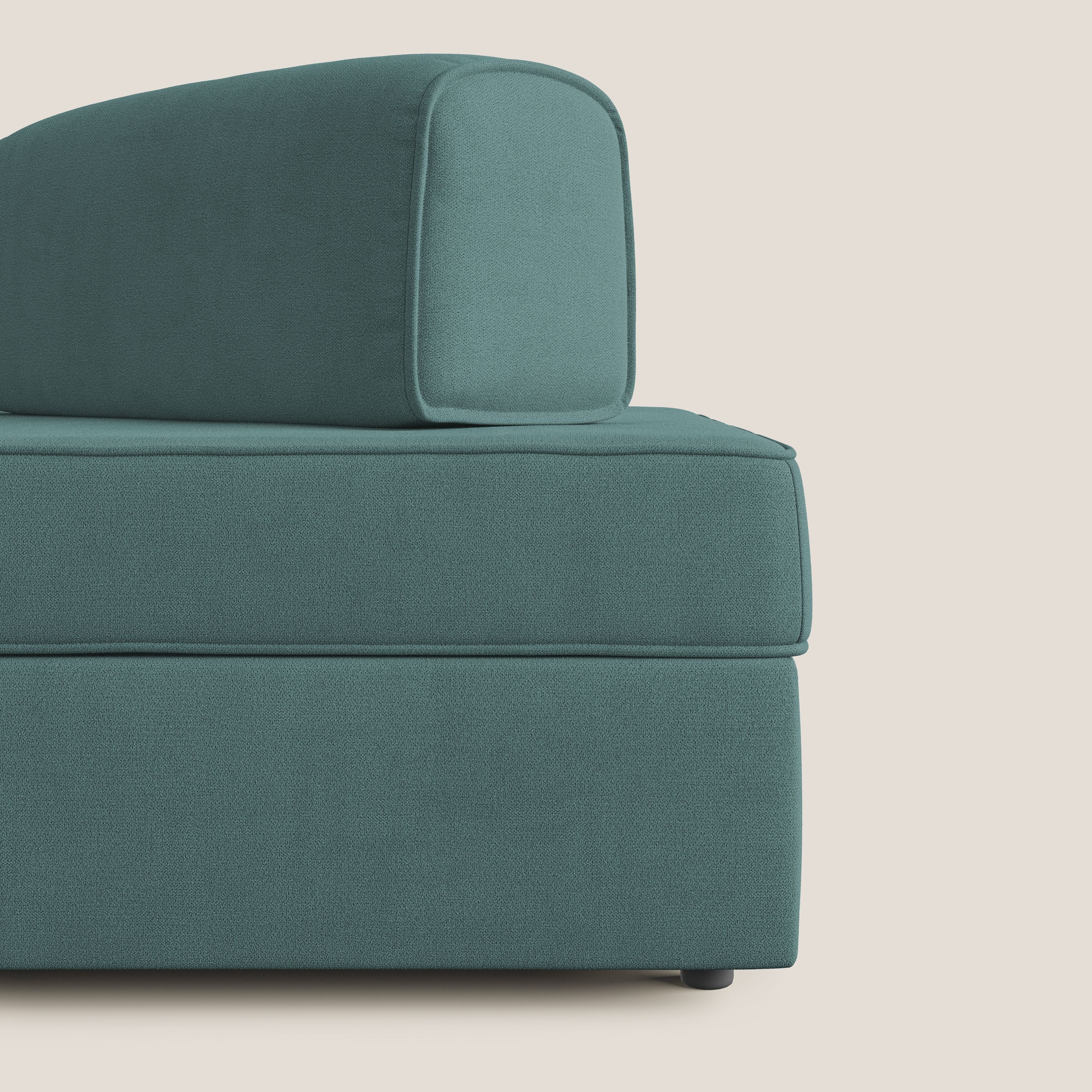 Liberty divano con pouf estraibile e schienali movibili in tessuto morbido impermeabile T02 petrolio - divani.store