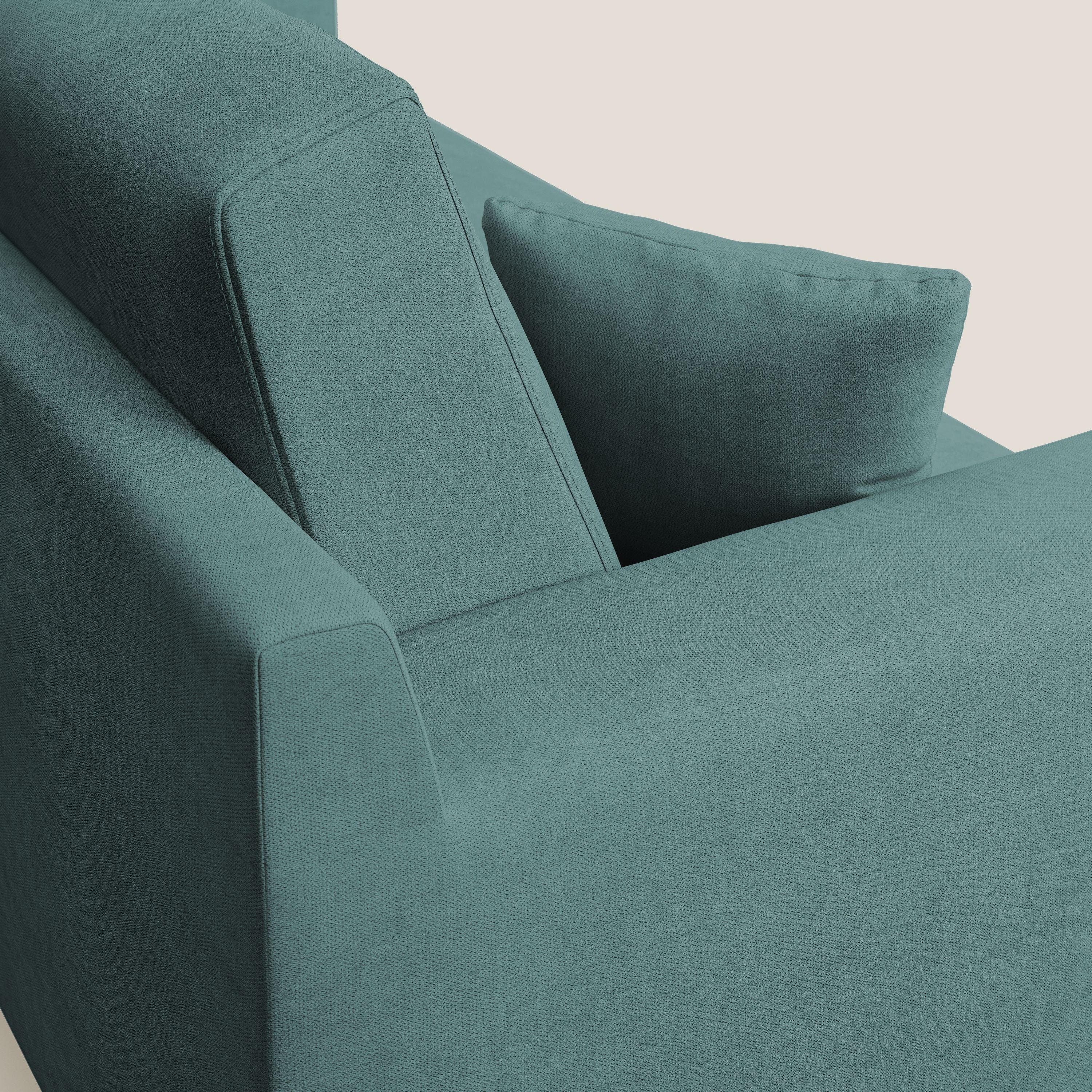 Danish divano moderno in tessuto morbido impermeabile T02 petrolio - divani.store