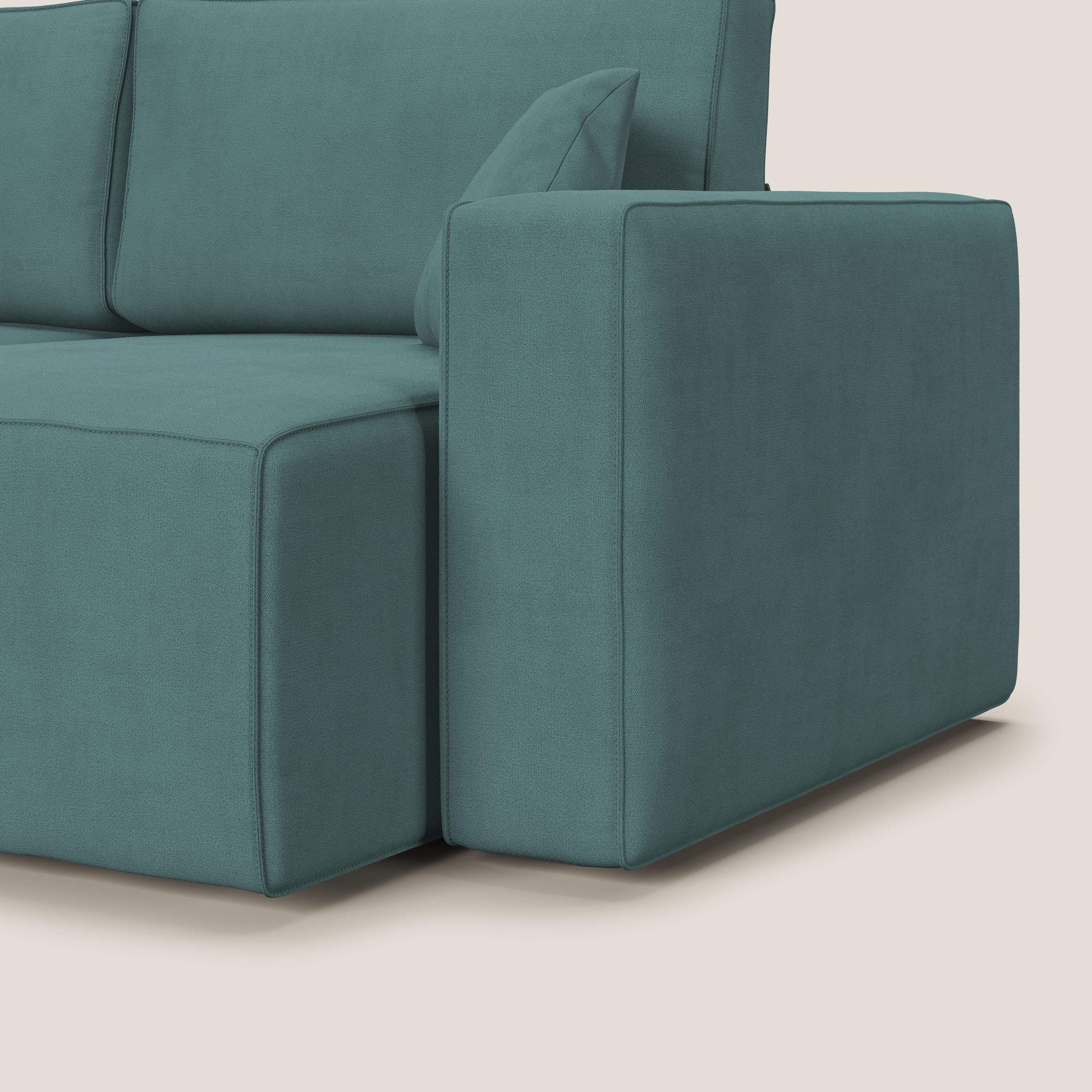 Morfeo divano con sedute estraibili in morbido tessuto impermeabile T02 petrolio - divani.store