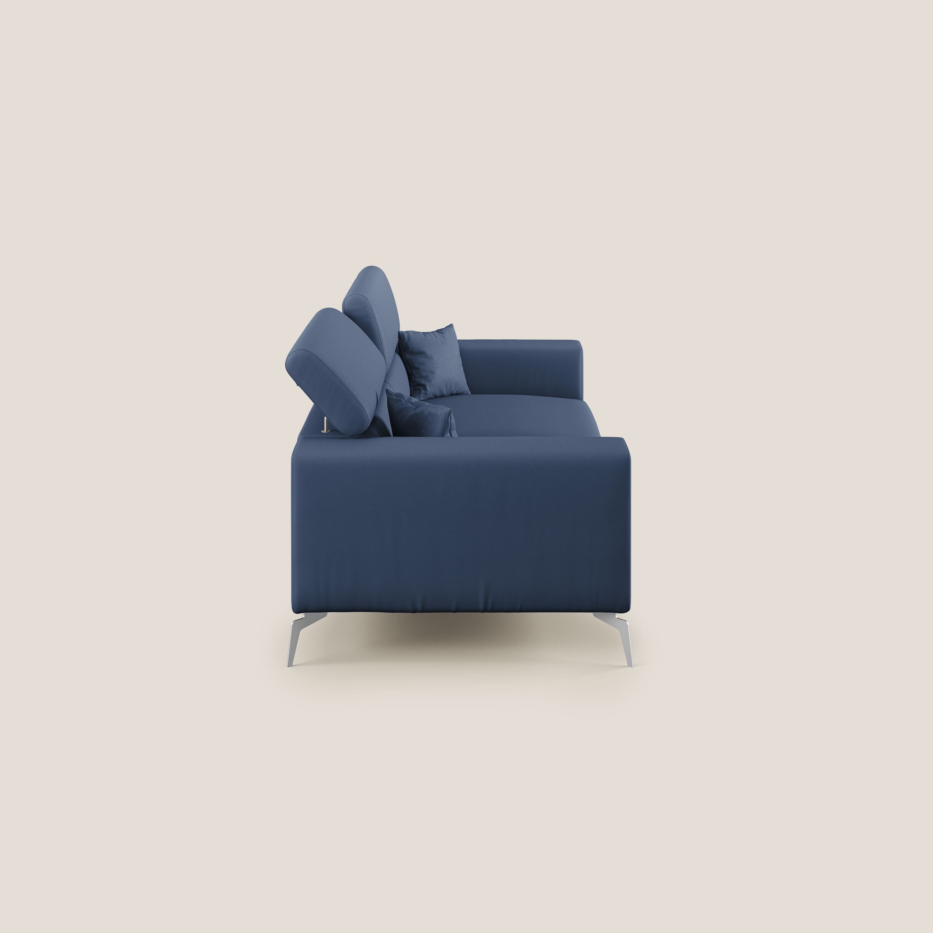Blade Divano moderno con poggiatesta reclinabili in Ecopelle T04 blu - divani.store