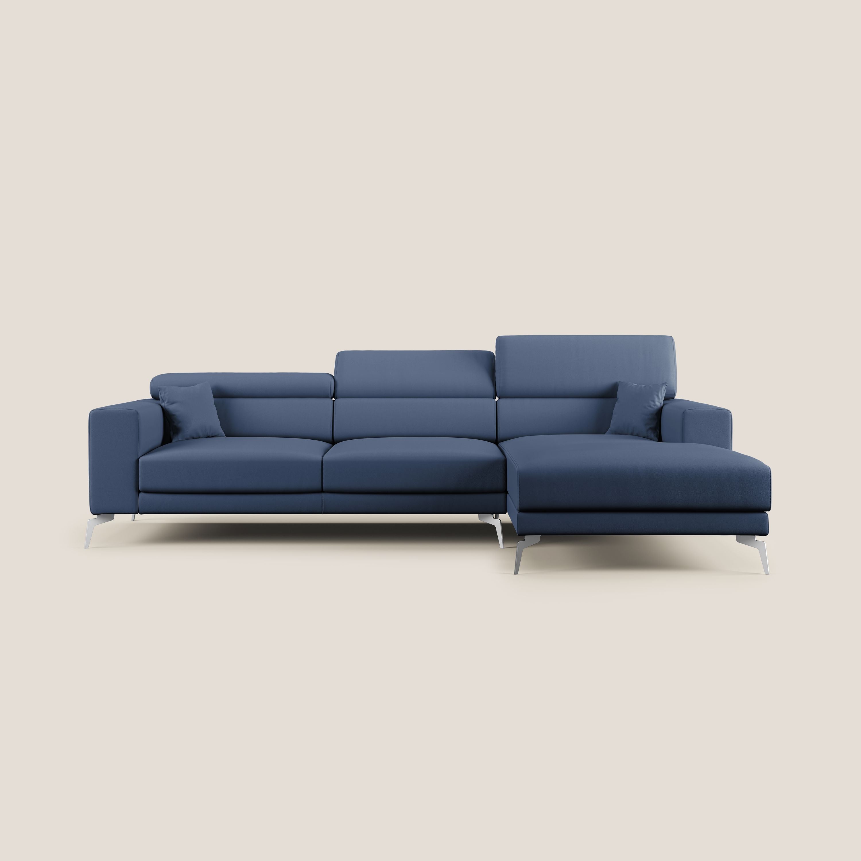 Blade Divano moderno angolare con poggiatesta reclinabili in Ecopelle T04 blu - divani.store