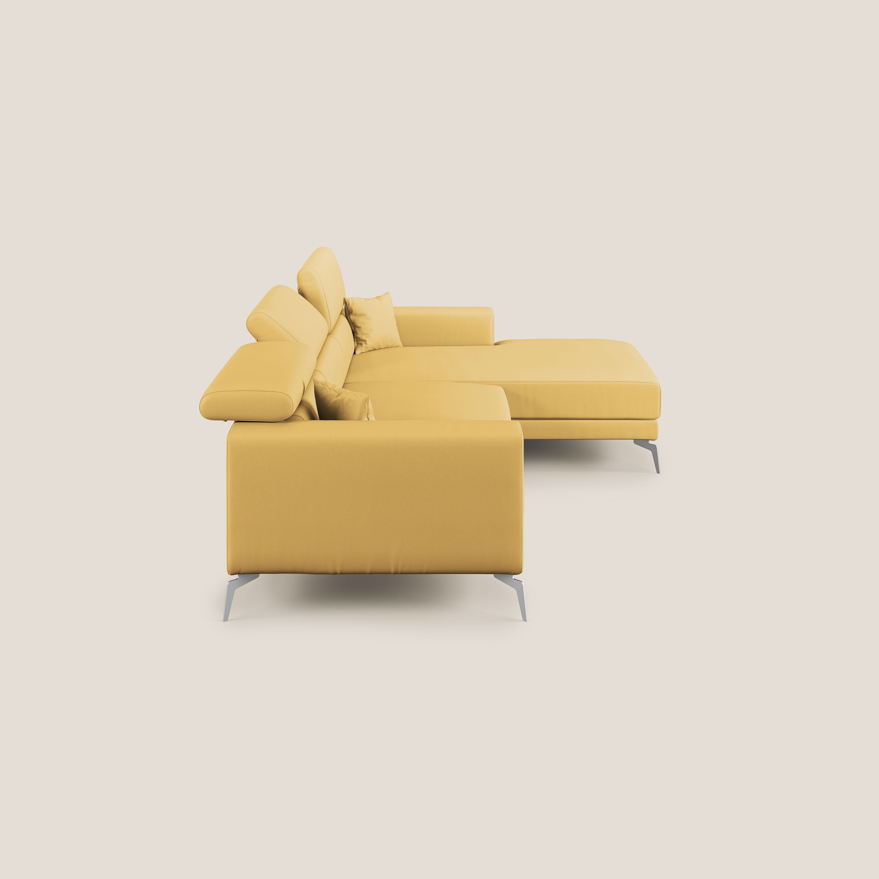 Blade Divano moderno angolare con poggiatesta reclinabili in Ecopelle T04 giallo - divani.store