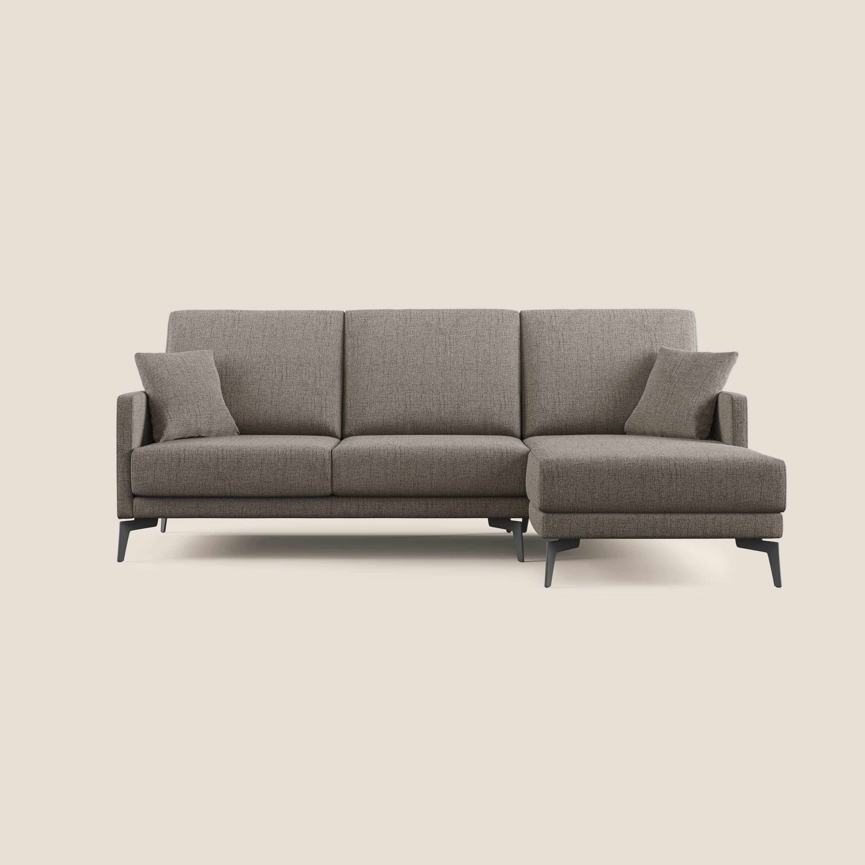 Saturno divano angolare moderno in tessuto morbido impermeabile T03 talpa - divani.store