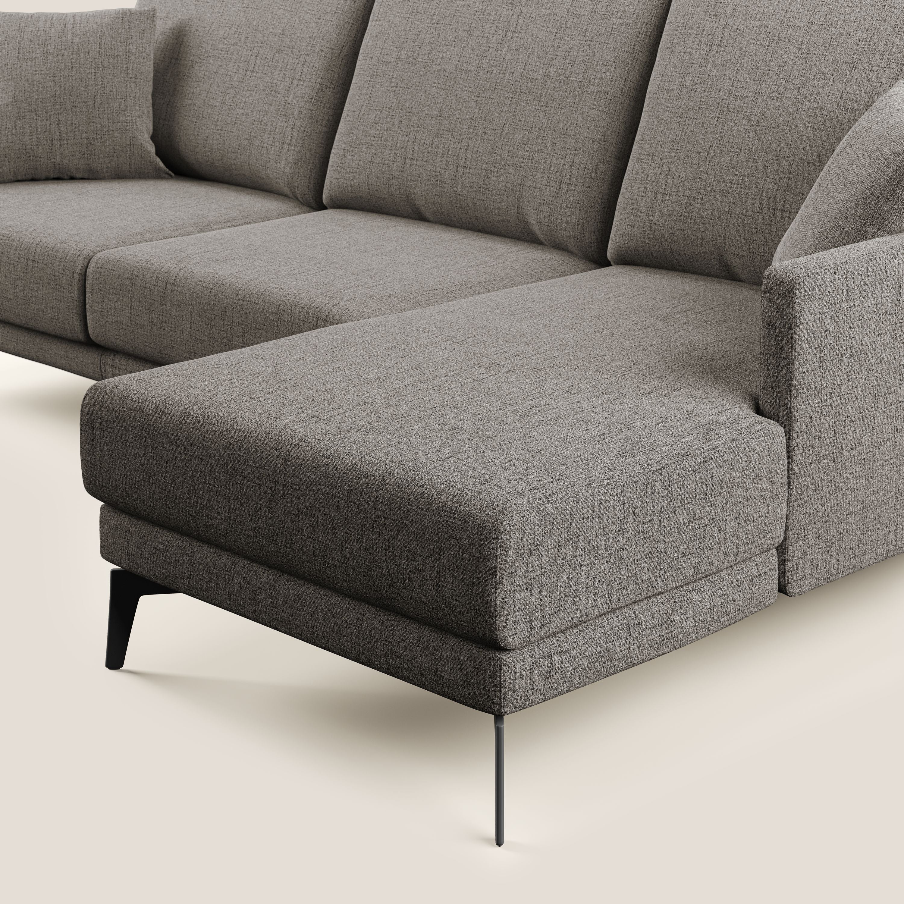 Saturno divano angolare moderno in tessuto morbido impermeabile T03 talpa - divani.store