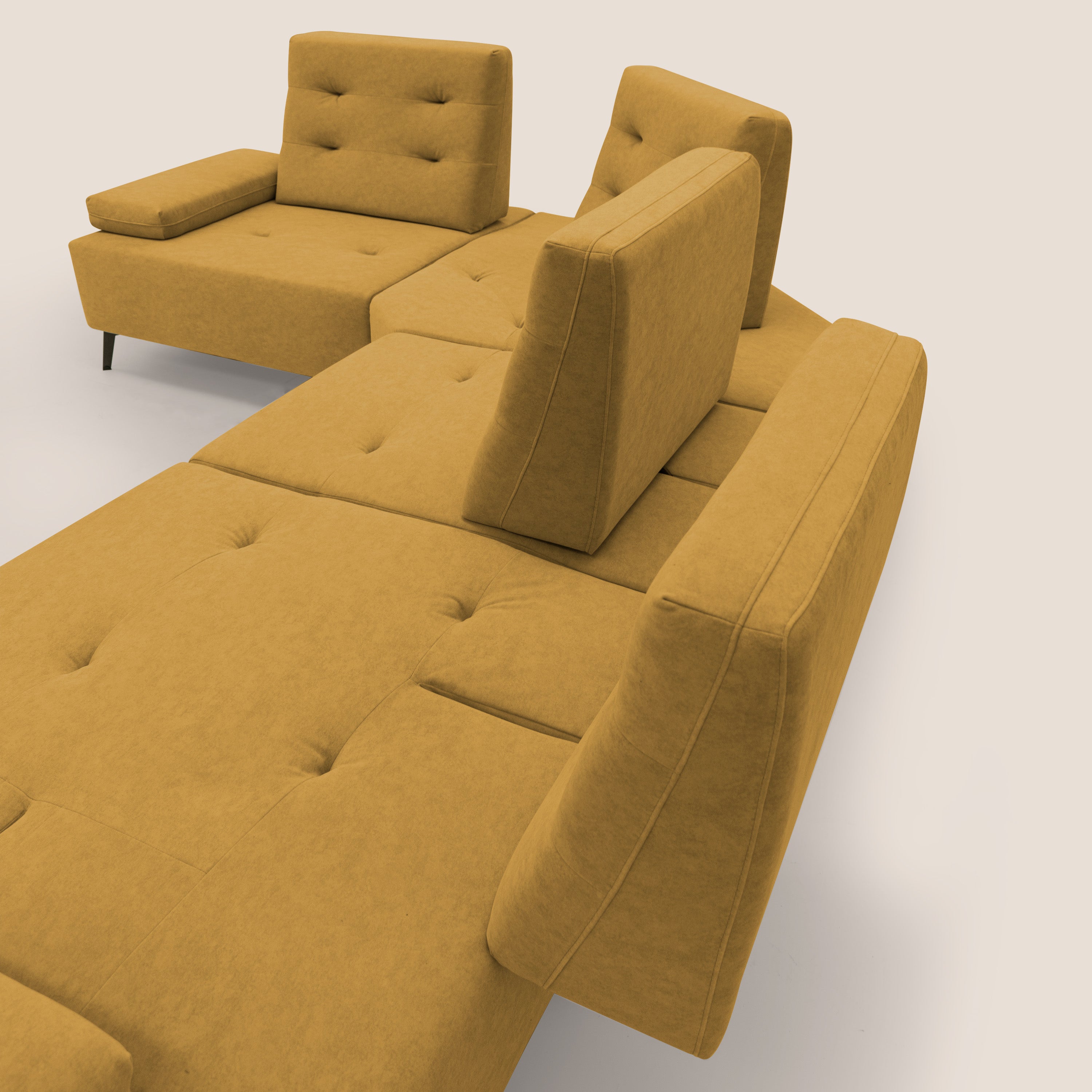 Lugano Divano angolare con schienali traslanti in microfibra effetto velluto T09 giallo - divani.store