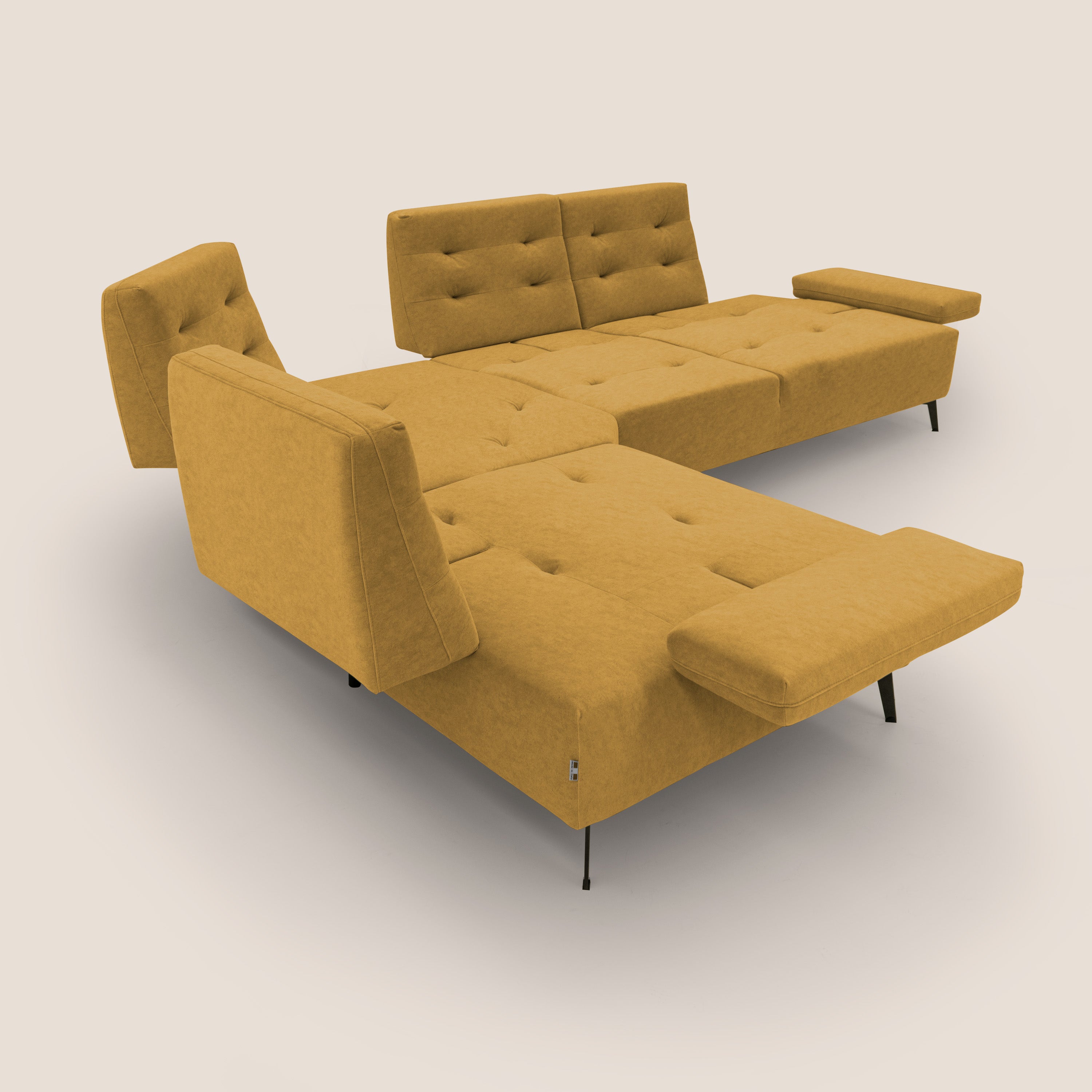 Lugano Divano angolare con schienali traslanti in microfibra effetto velluto T09 giallo - divani.store