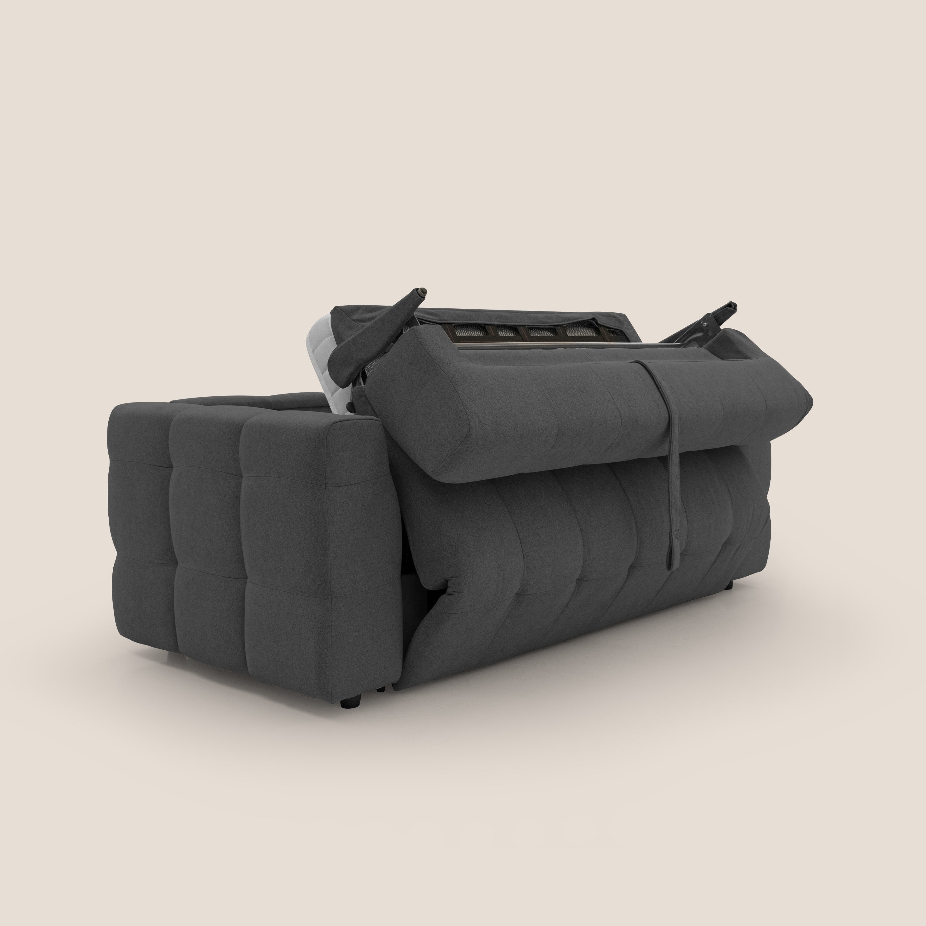 Tender Divano letto matrimoniale dal design innovativo in tessuto bouclet impermeabile T07 antracite - divani.store