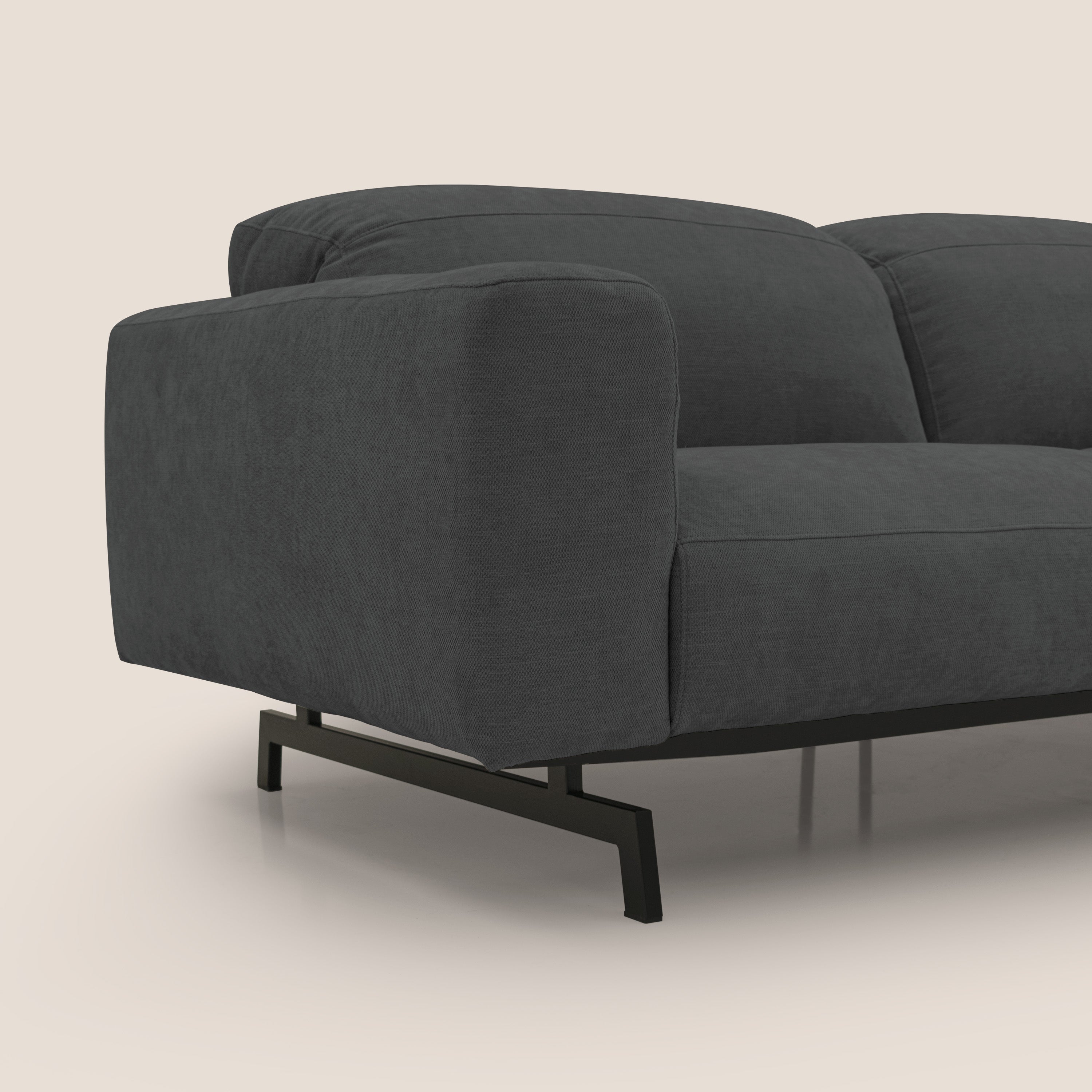 Sakura divano in piuma d'oca modulare a 3 sedute in morbido tessuto fiammato impermeabile T14 antracite - divani.store