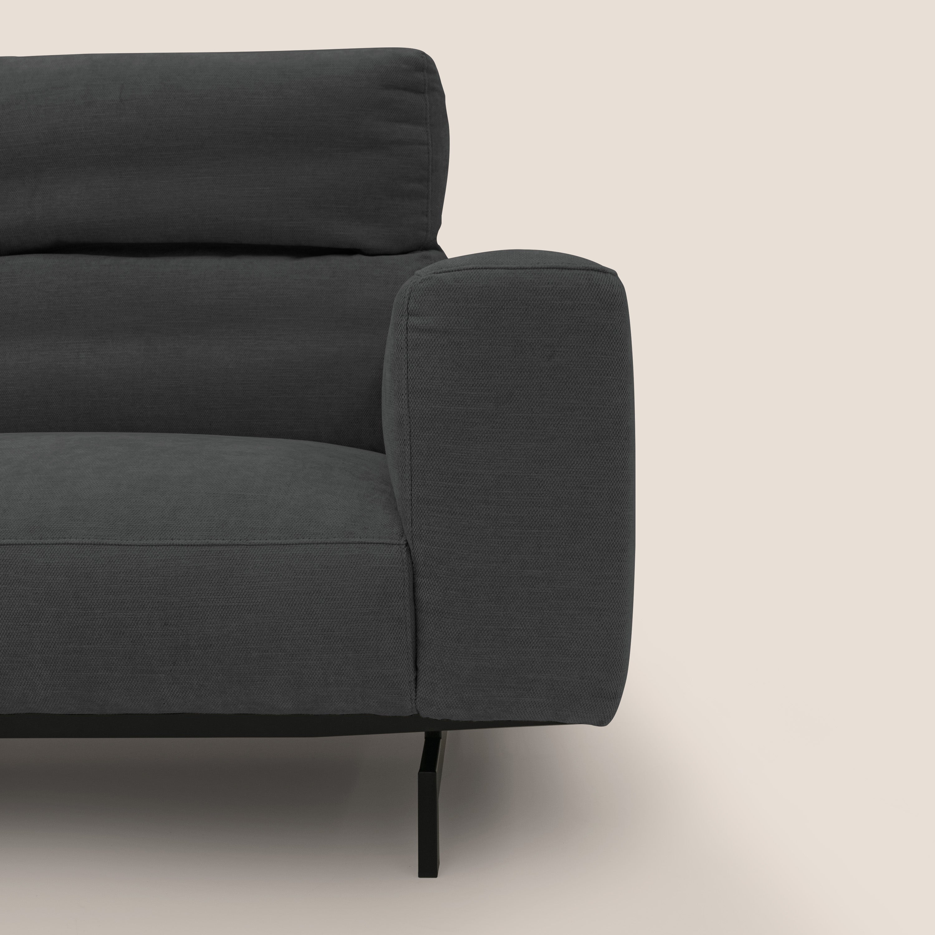 Sakura divano in piuma d'oca angolare REVERSIBILE in morbido tessuto fiammato impermeabile T14 antracite - divani.store