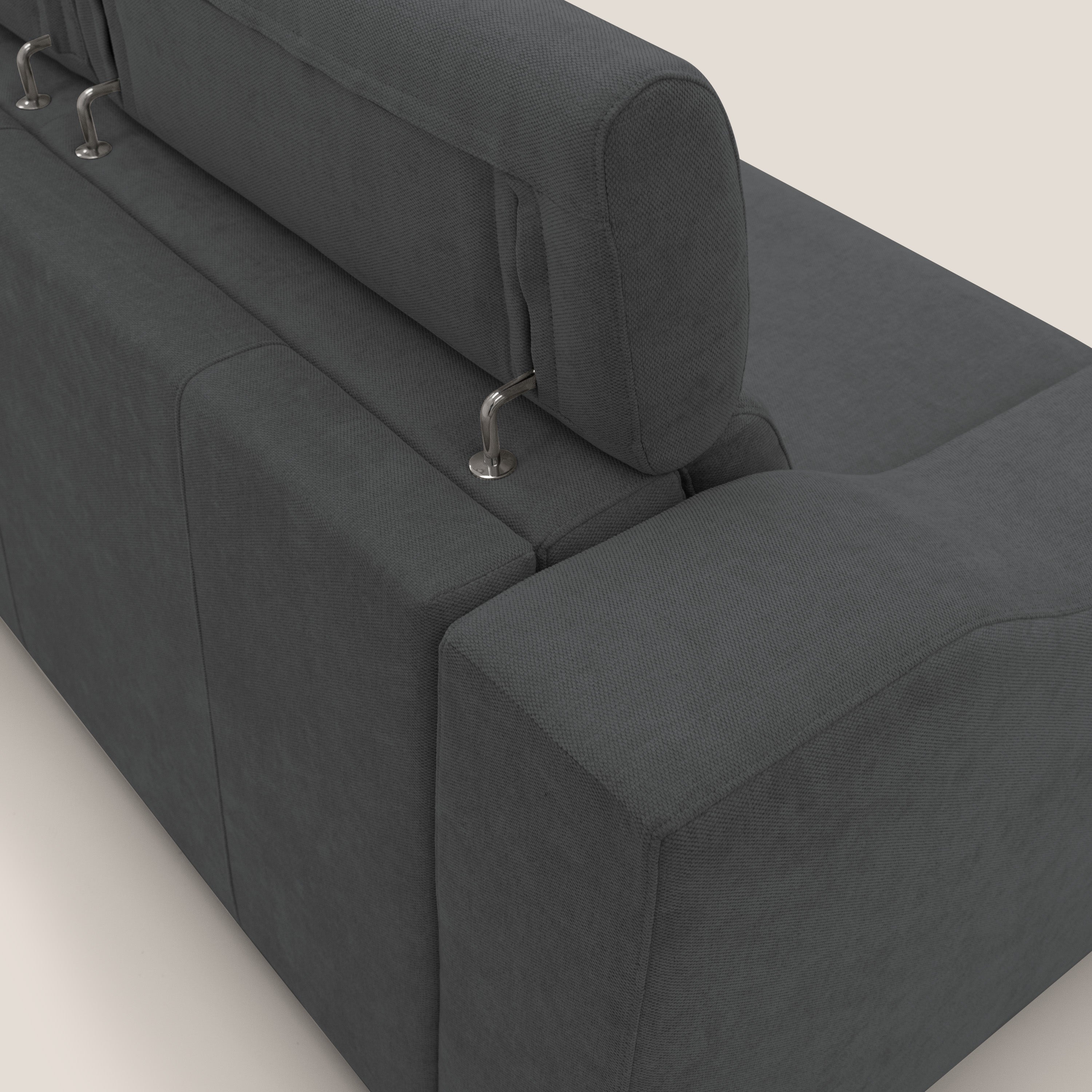 Bomber divano letto matrimoniale con poggiatesta in tessuto impermeabile T14 antracite - divani.store