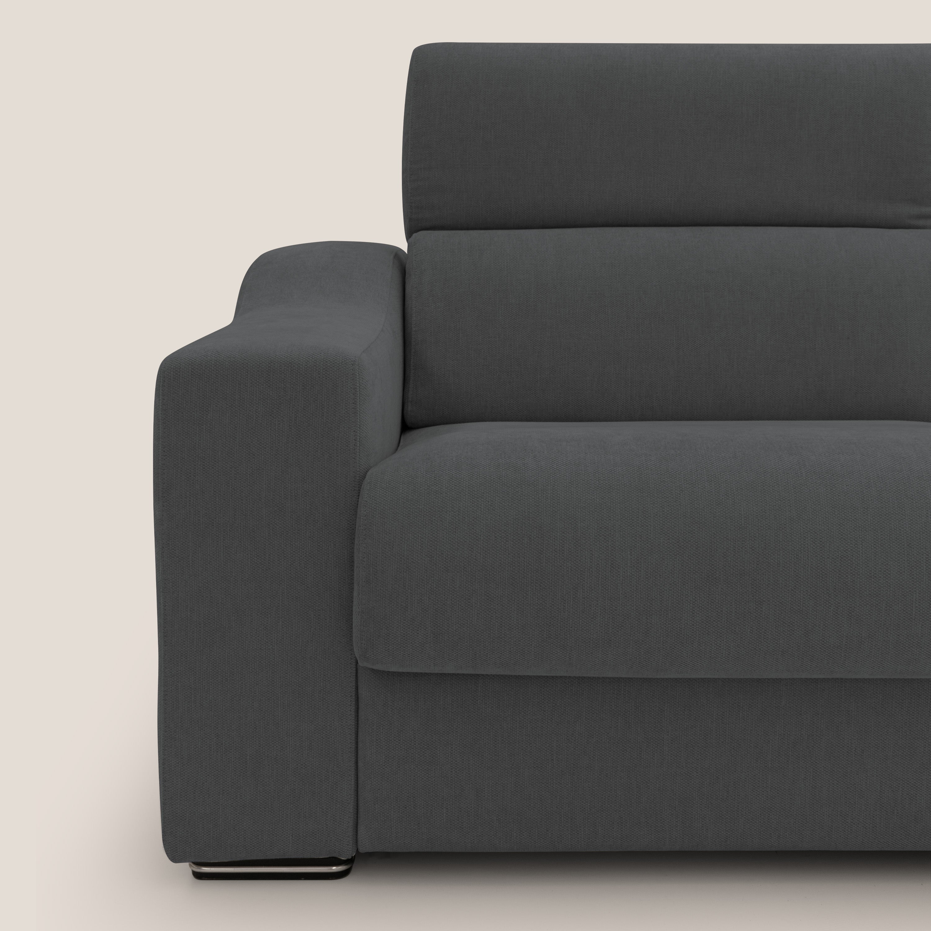 Bomber divano letto matrimoniale con poggiatesta in tessuto impermeabile T14 antracite - divani.store