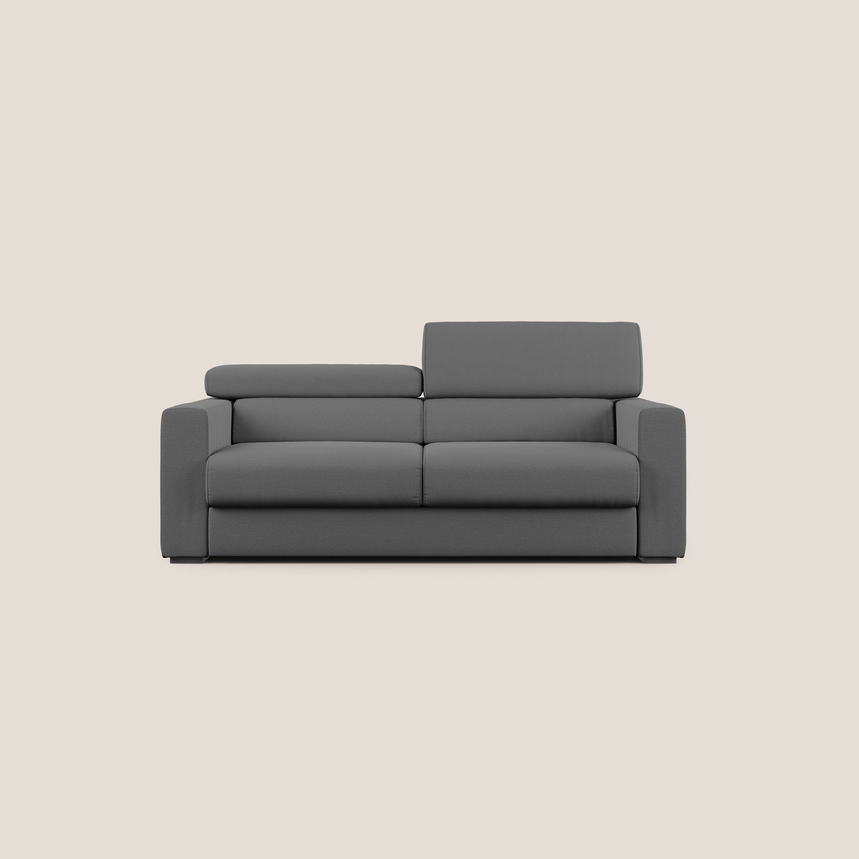 Dylan divano allungabile con pouf estraibile poggiapiedi in tessuto fiammato simil cotone impermeabile T19 antracite - divani.store