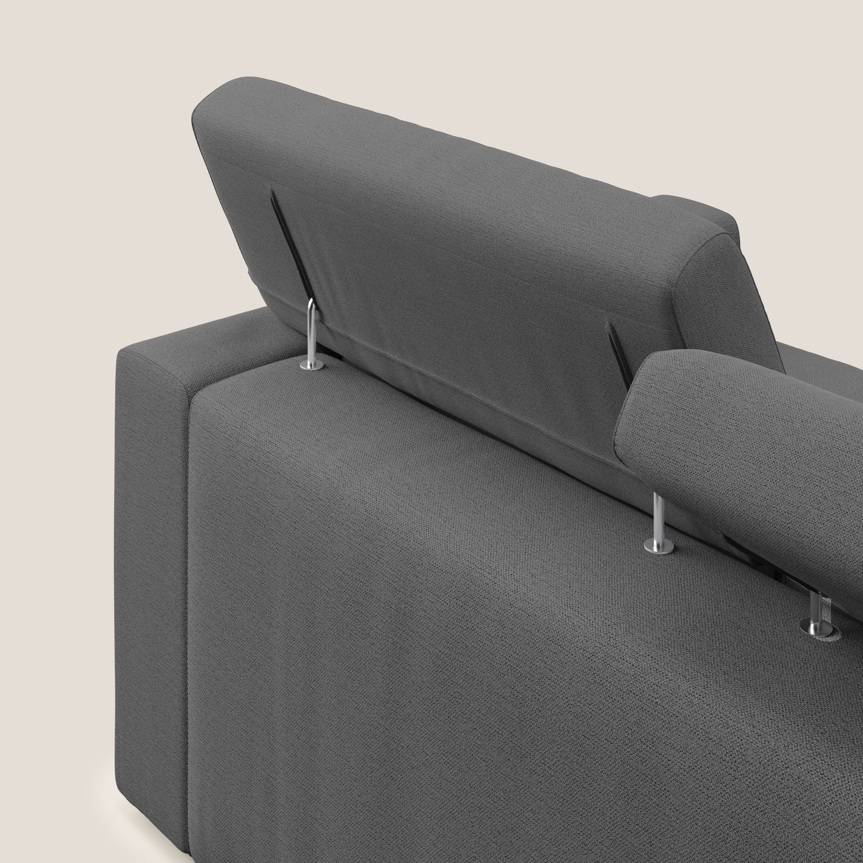 Dylan divano a 3 sedute con pouf estraibile poggiapiedi in tessuto fiammato simil cotone impermeabile T19 antracite - divani.store