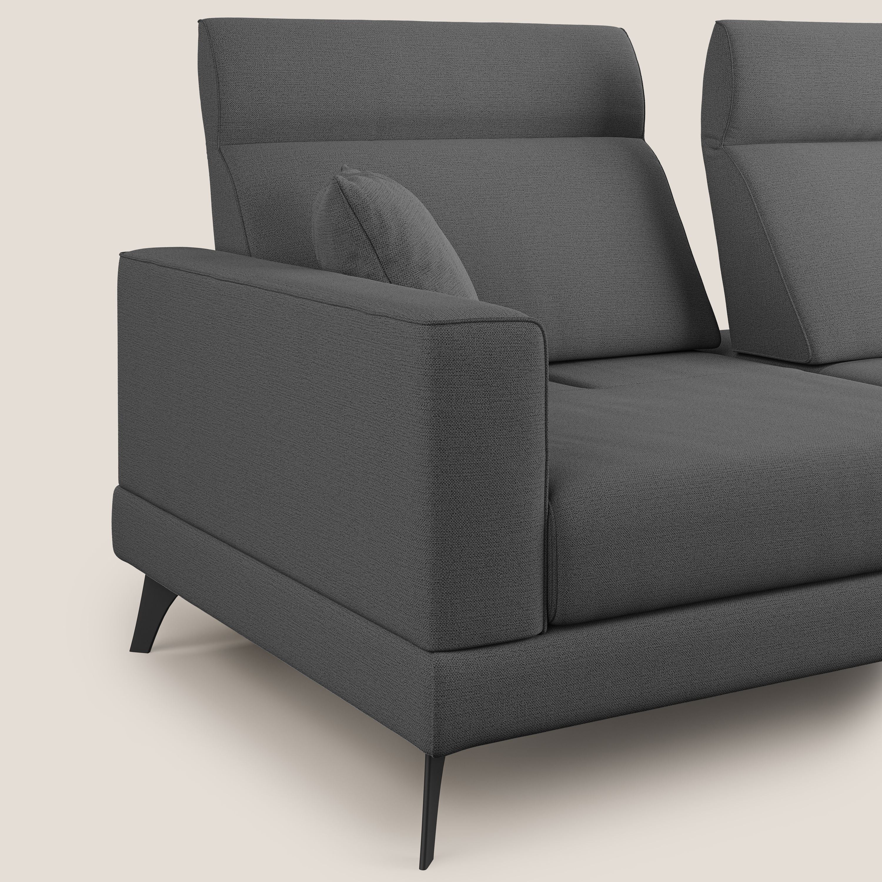 Slide Divano con schienali traslanti e poggiatesta in tessuto simil cotone impermeabile T19 antracite - divani.store