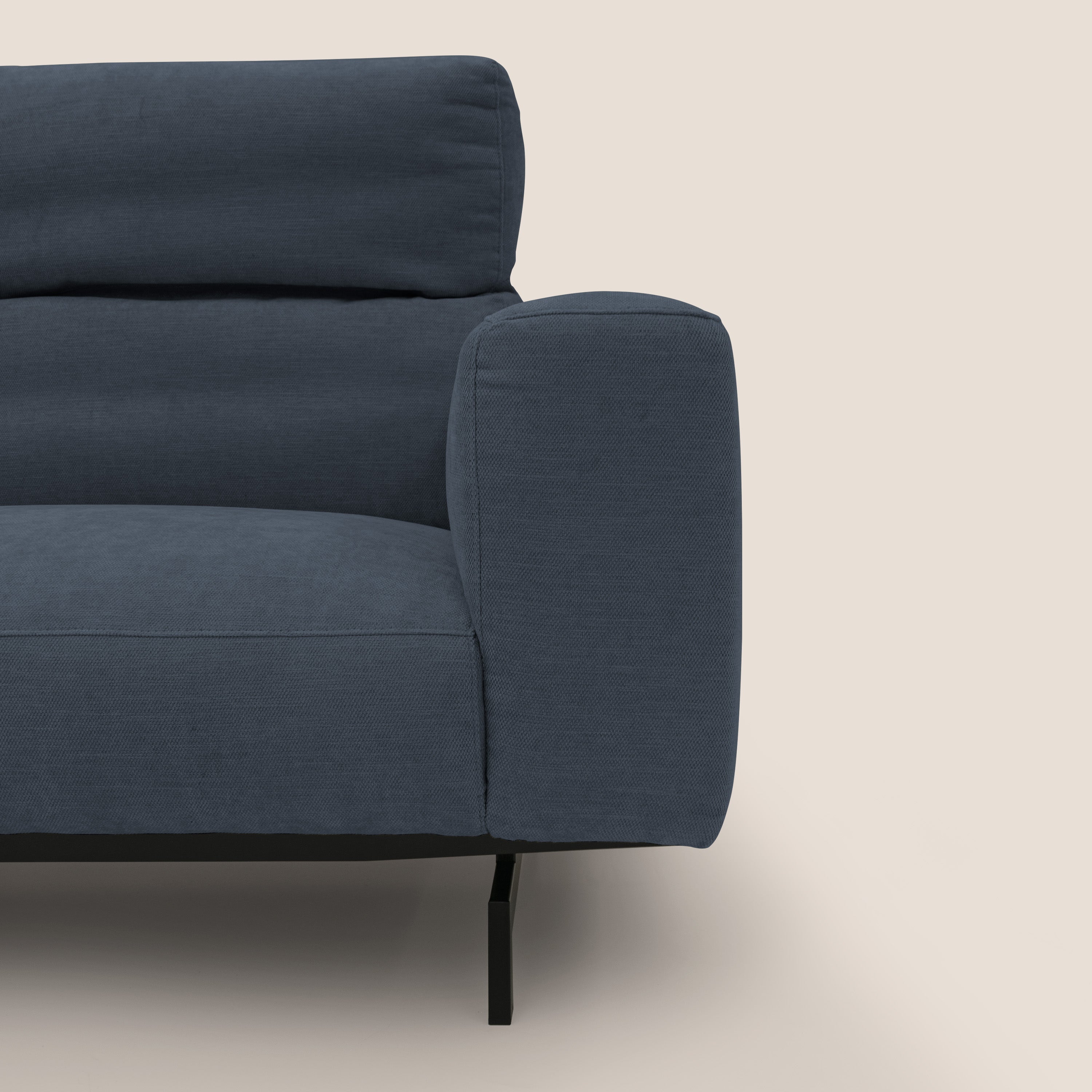 Sakura divano in piuma d'oca angolare REVERSIBILE in morbido tessuto fiammato impermeabile T14 blu - divani.store