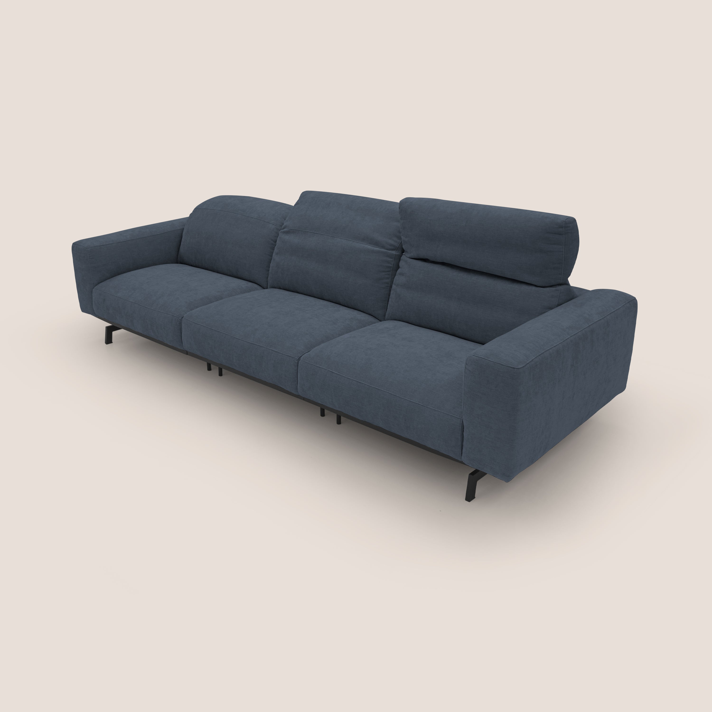 Sakura divano in piuma d'oca modulare a 3 sedute in morbido tessuto fiammato impermeabile T14 blu - divani.store